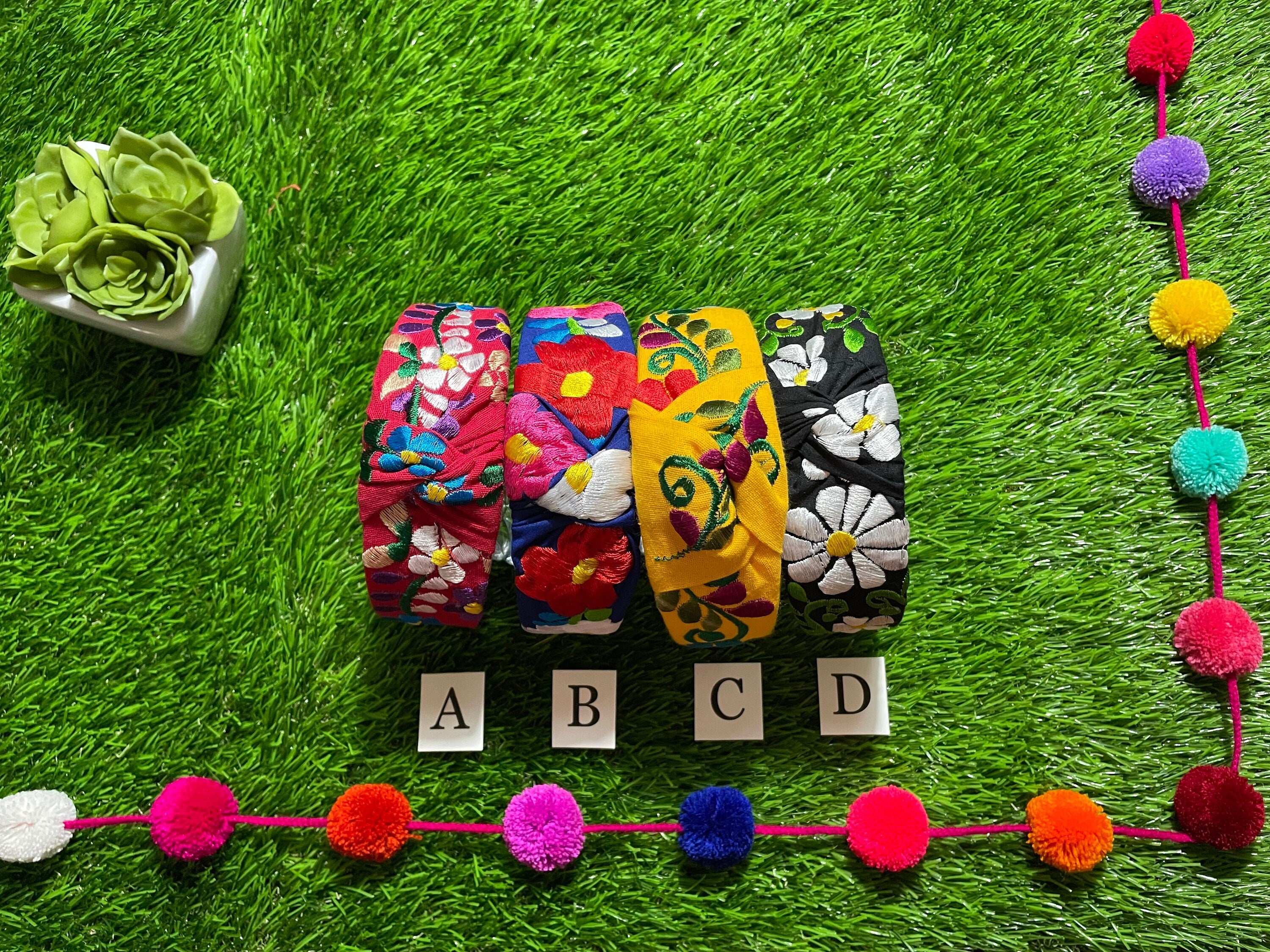 Image of Beautiful Handmade LARGE EMBROIDERY Mexican Headbands - Artisanal Embroidered Mexican Headband - D