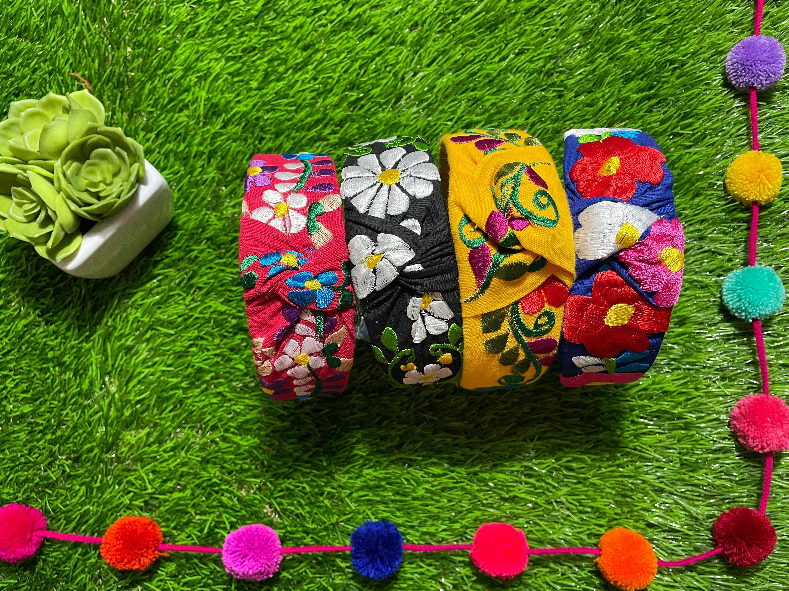 Image of Beautiful Handmade LARGE EMBROIDERY Mexican Headbands - Artisanal Embroidered Mexican Headband - D