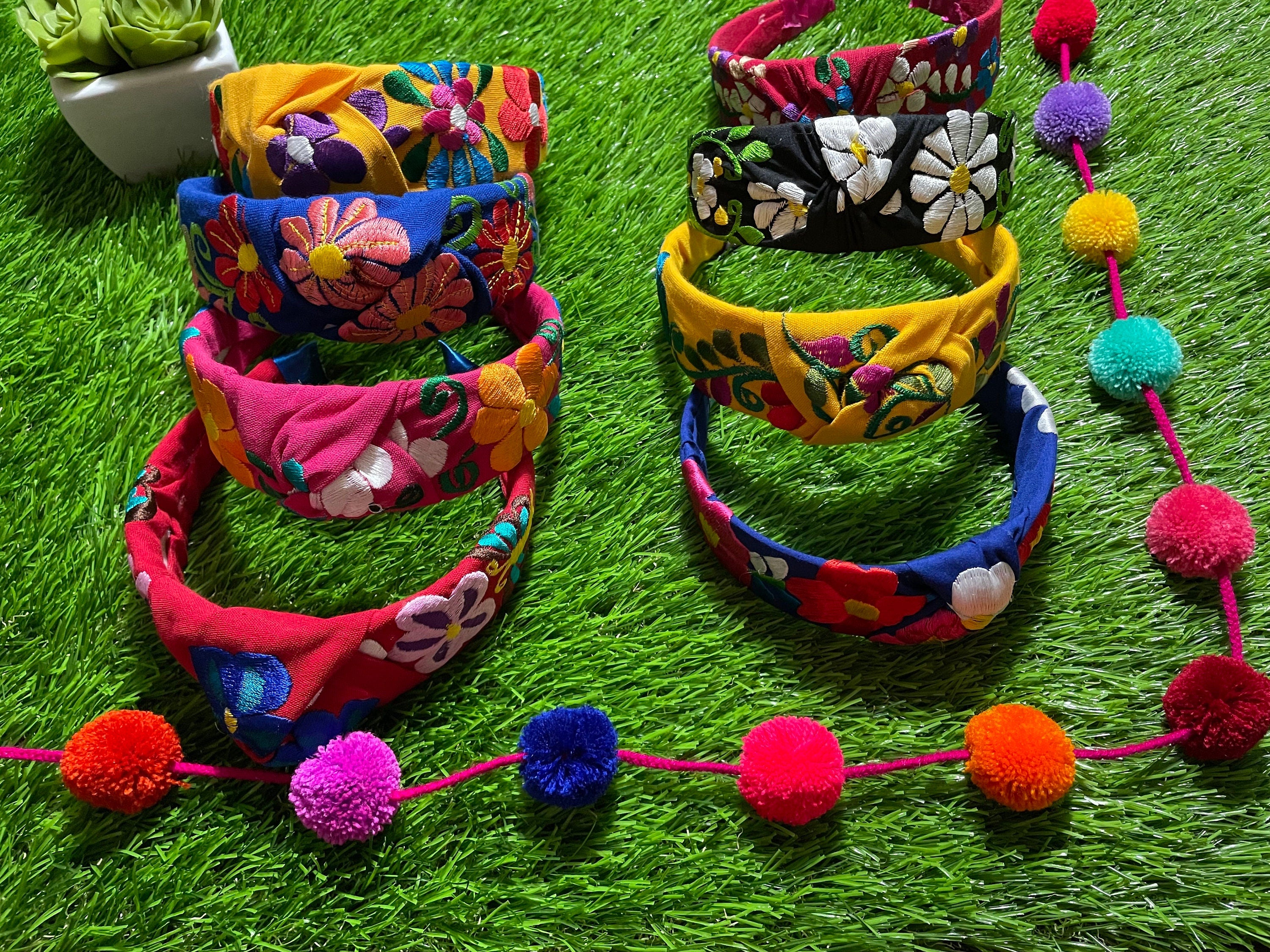 Beautiful Handmade LARGE EMBROIDERY Mexican Headbands - Artisanal Embroidered Mexican Headband - D