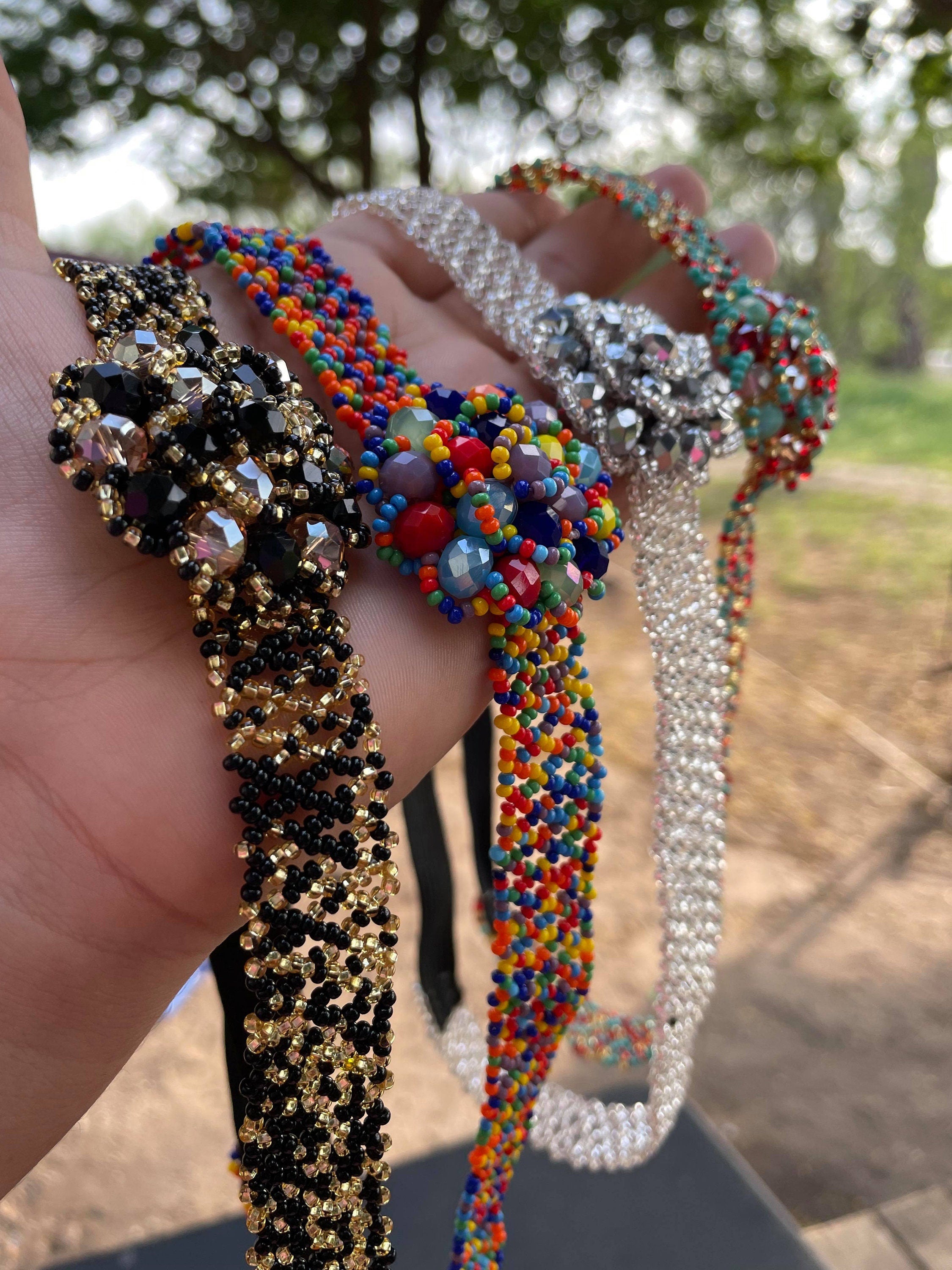 Image of Beautiful Hand Beaded Artisanal Headbands - Artisan Made Headbands - Elastic Headbands - Handmade Headbands