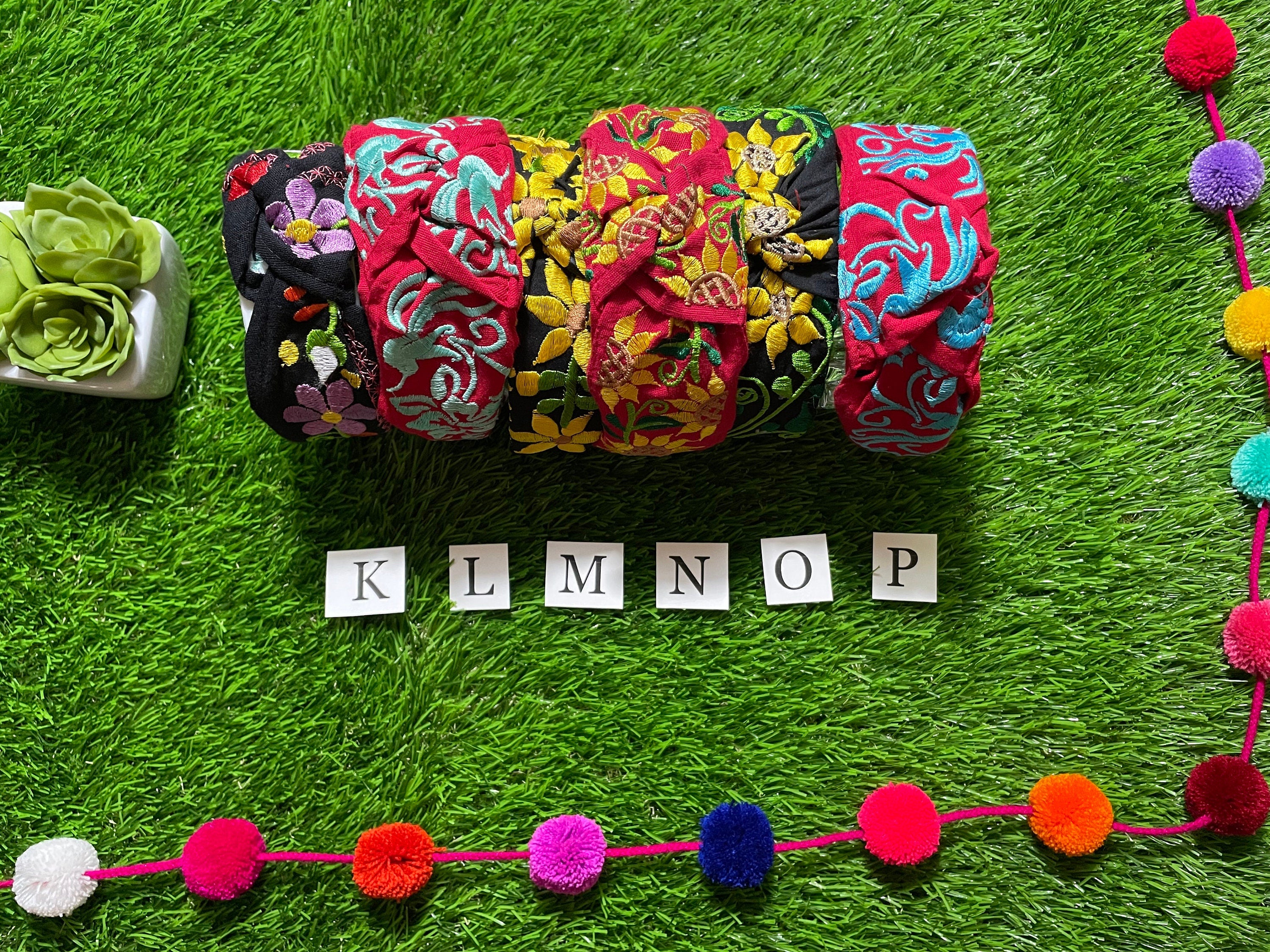 Hand Embroidered Sunflower Headbands - Artisanal Headbands - Handcrafted Headbands