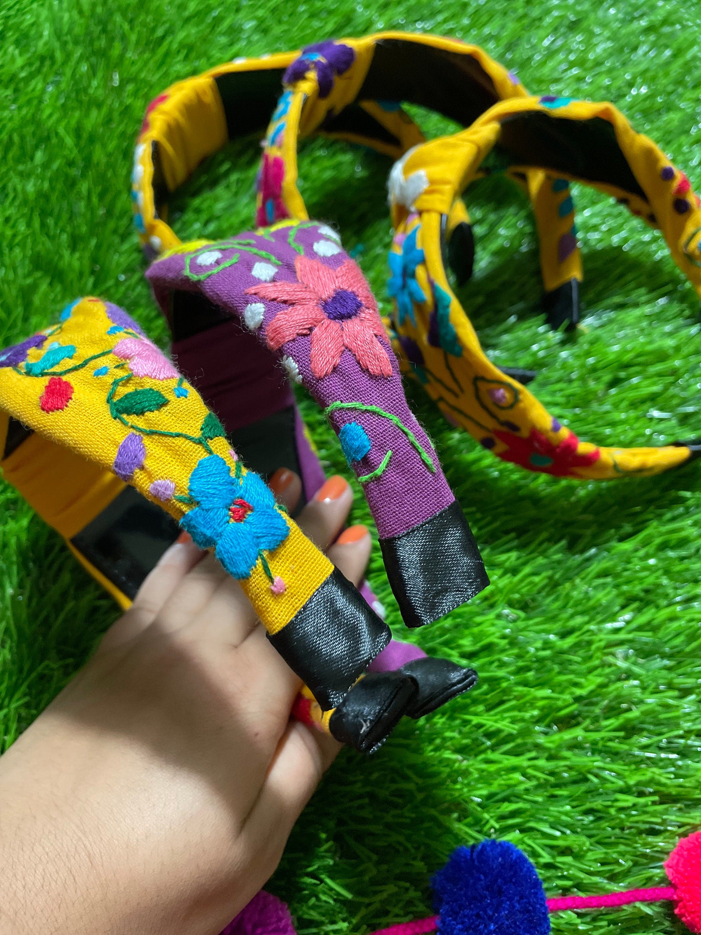 Image of Hand Embroidered Sunflower Headbands - Artisanal Headbands - Handcrafted Headbands