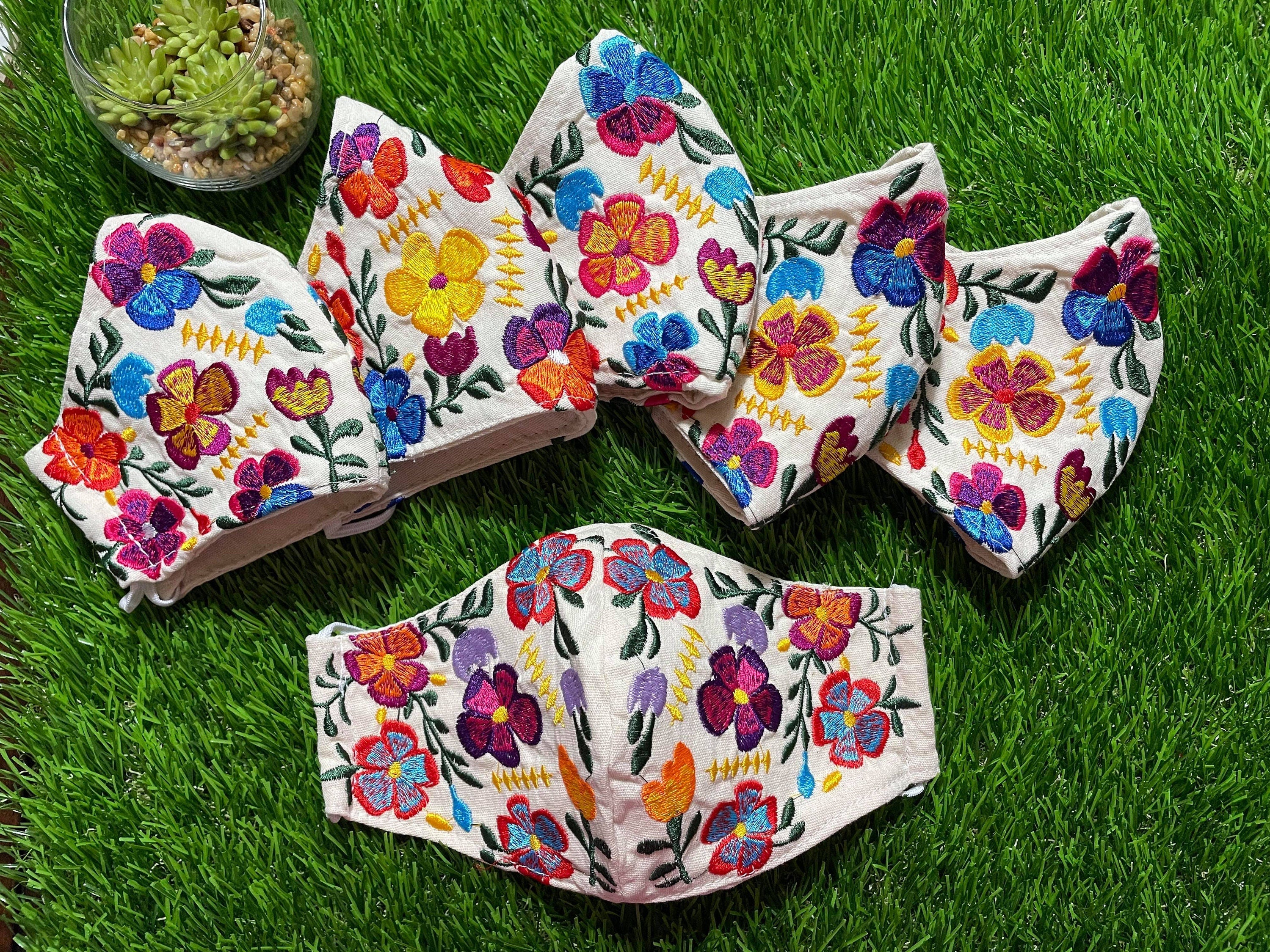Image of Black Mexican Floral Mask - Embroidered Face Mask