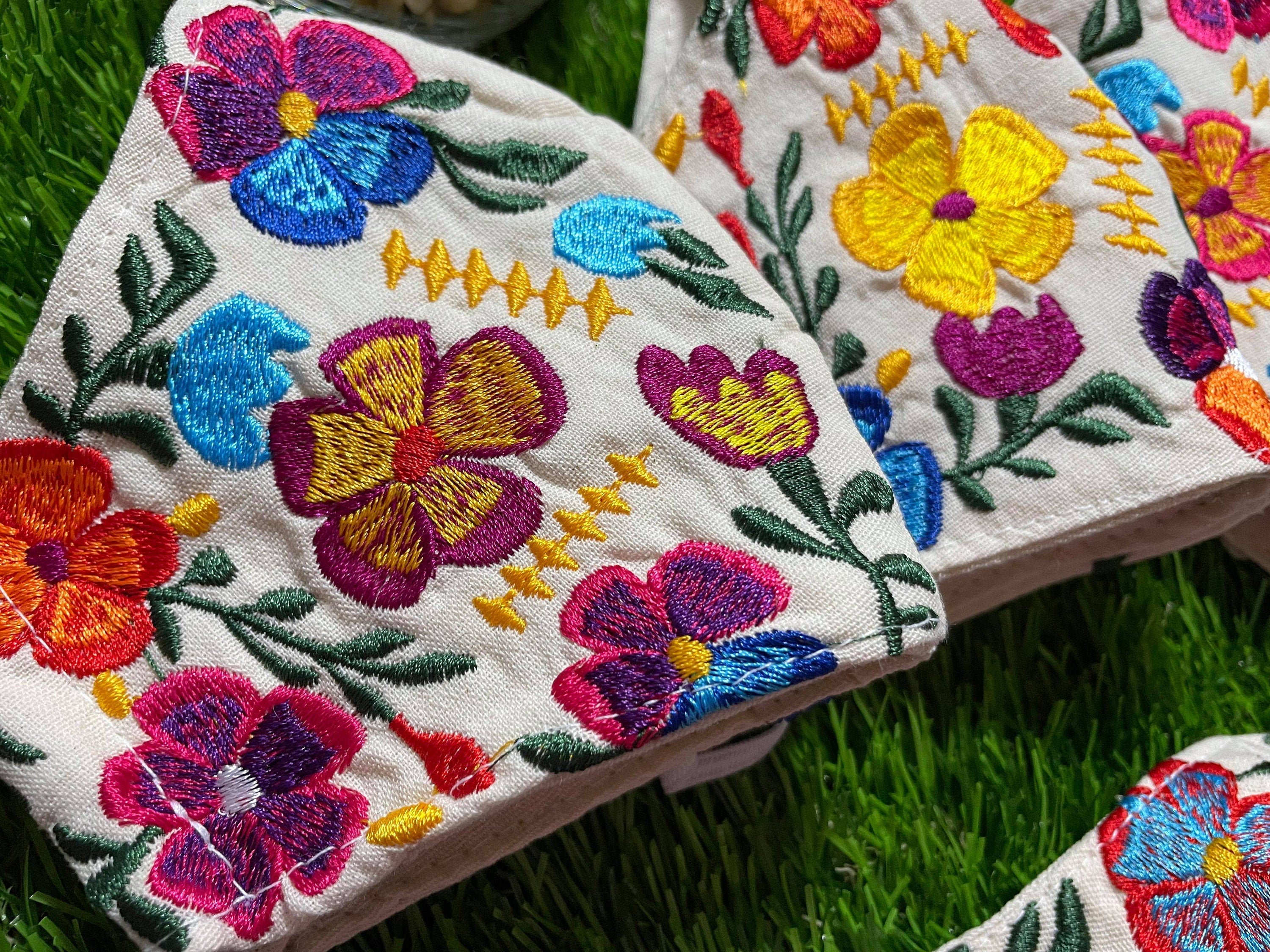 Black Mexican Floral Mask - Embroidered Face Mask