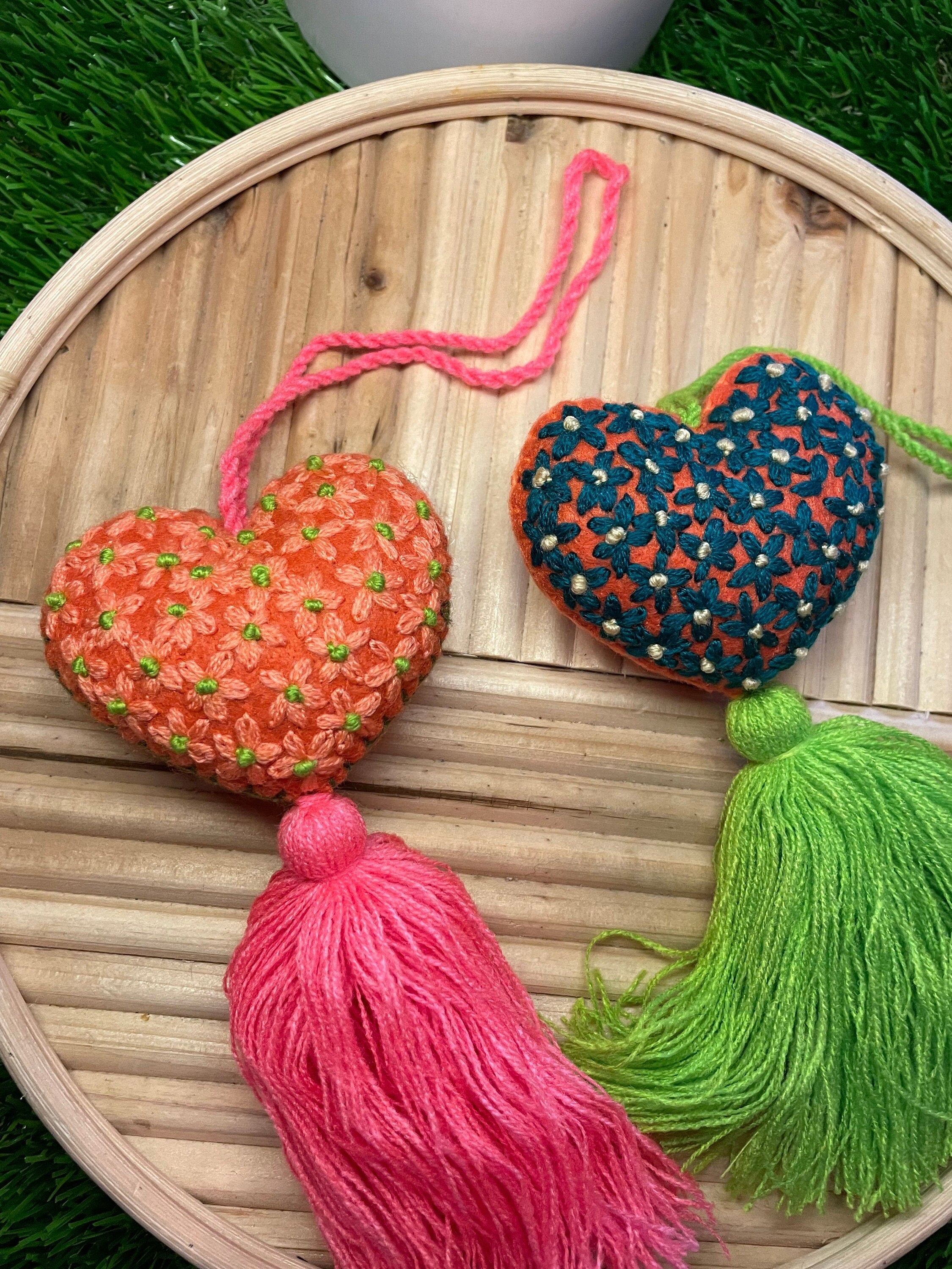 Image of Charming Heart Tassel Decor - Handcrafted Car Charms - Artisan Made - Autism Awareness Gift