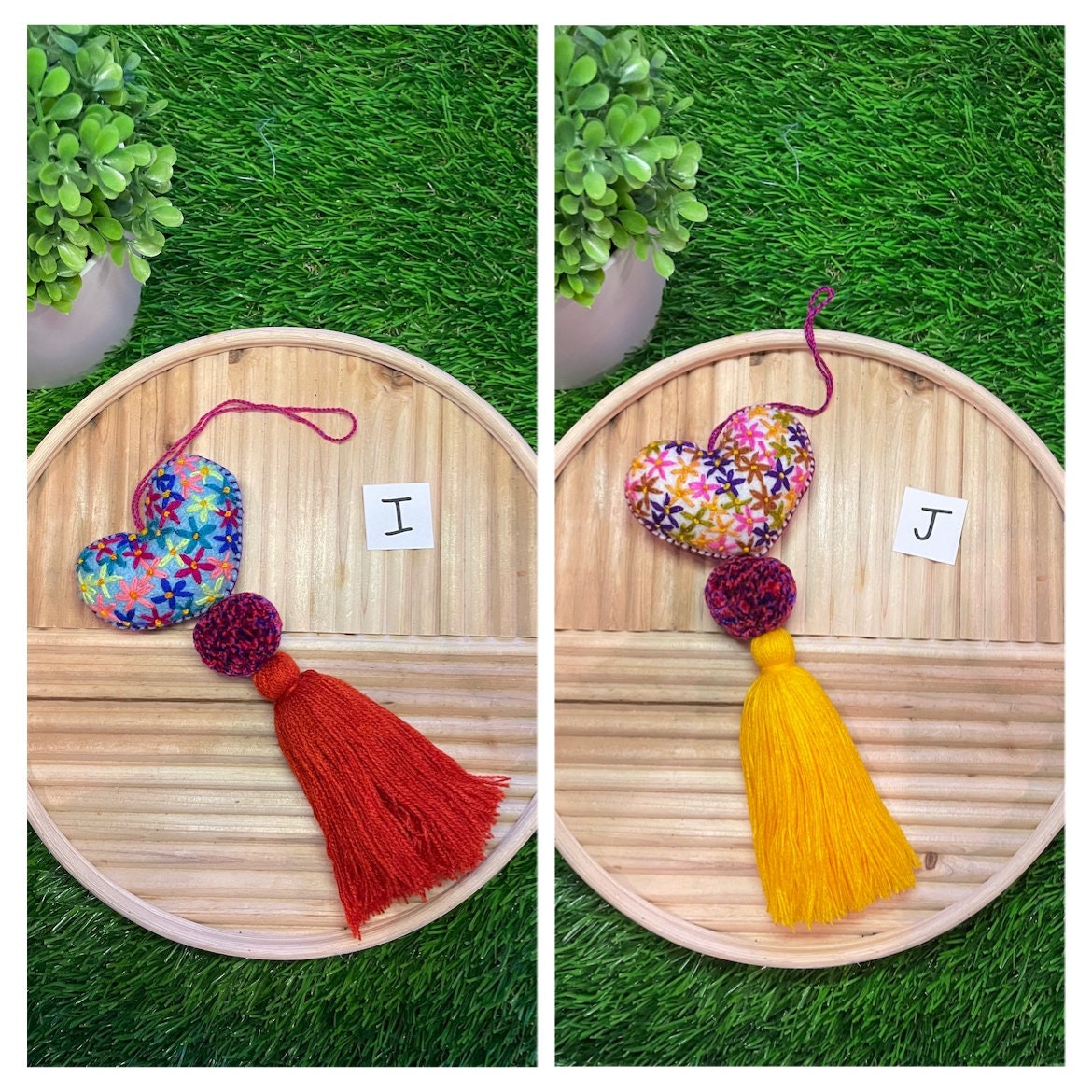 Image of Autism Inspired Heart Tassel Charms - Handmade Car Decor - Unique Ornament Charms - Artisan Crafted