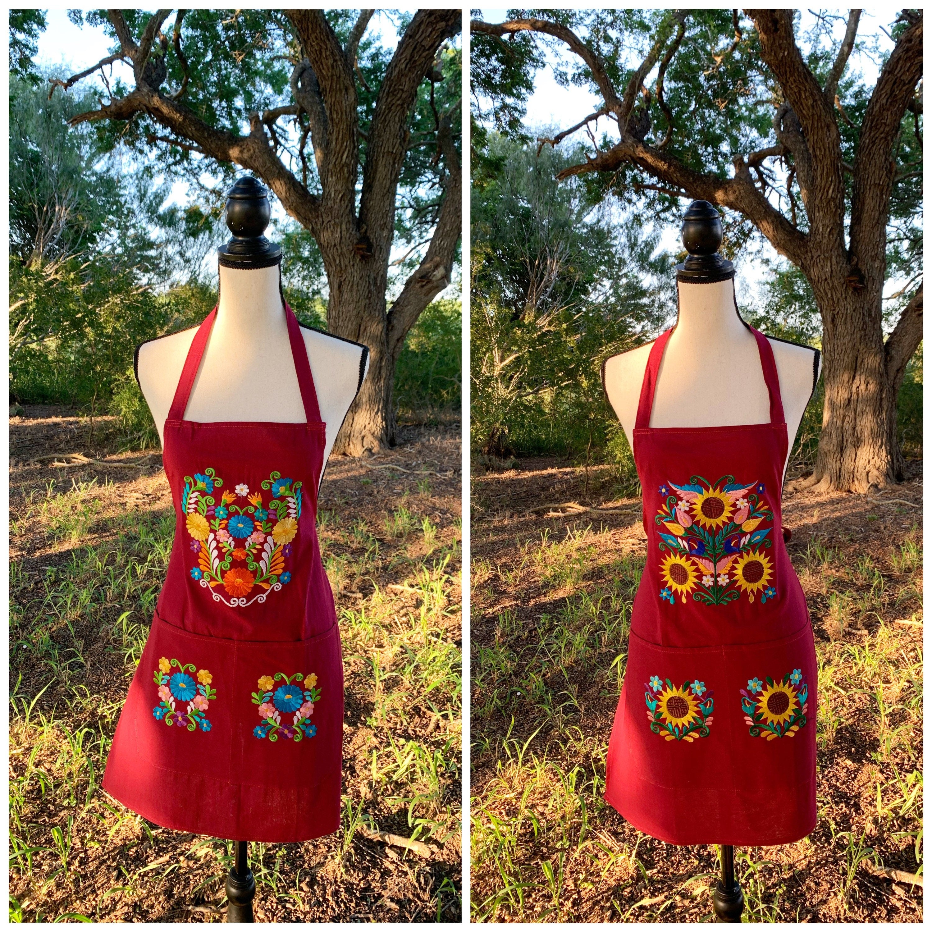 Image of Stunning Handcrafted Floral Design Embroidered Cooking Apron | Unique Kitchen Accessories