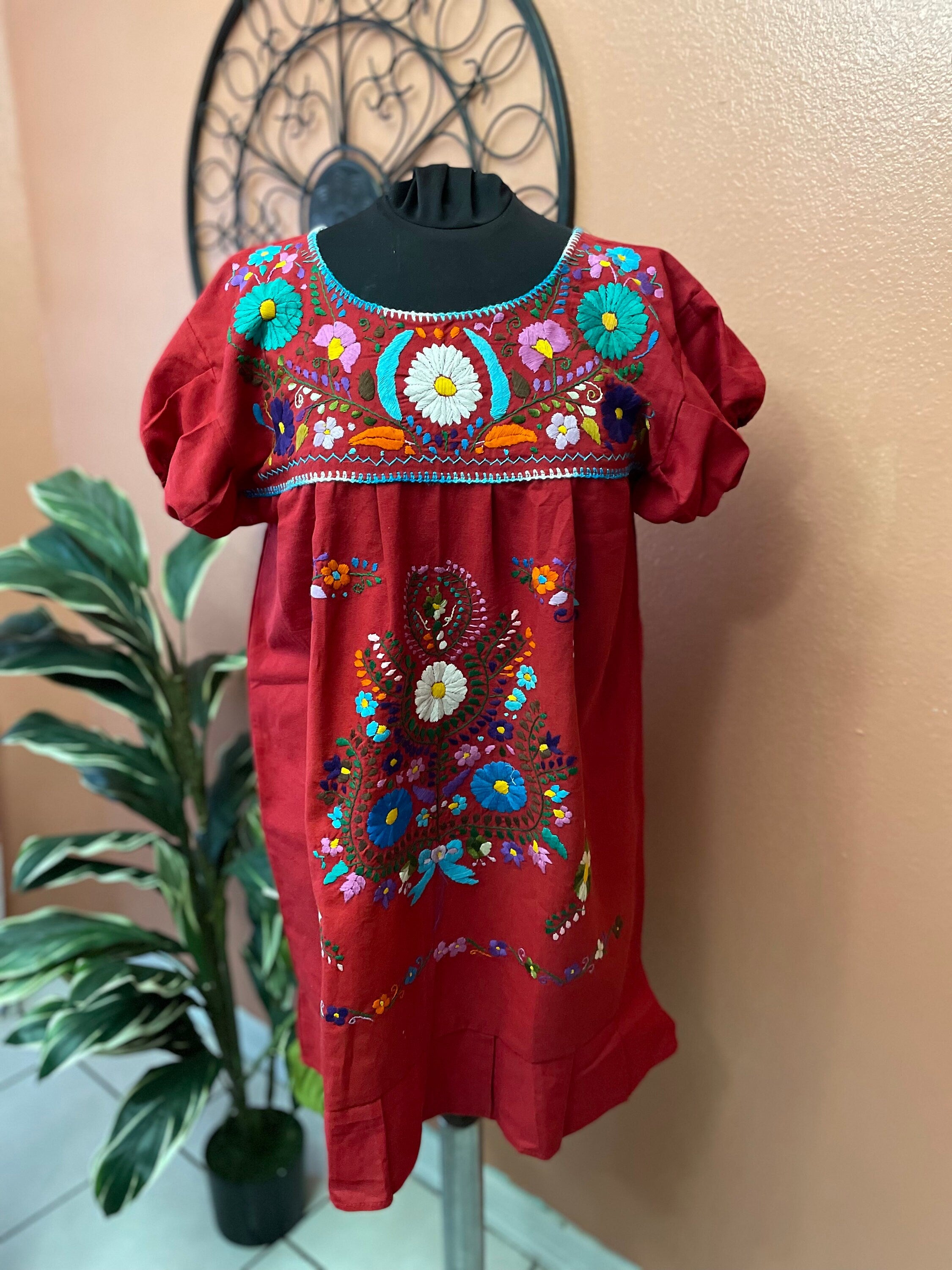 Image of Hand Embroidered Mexican Fiesta Dress: Women's Cotton
