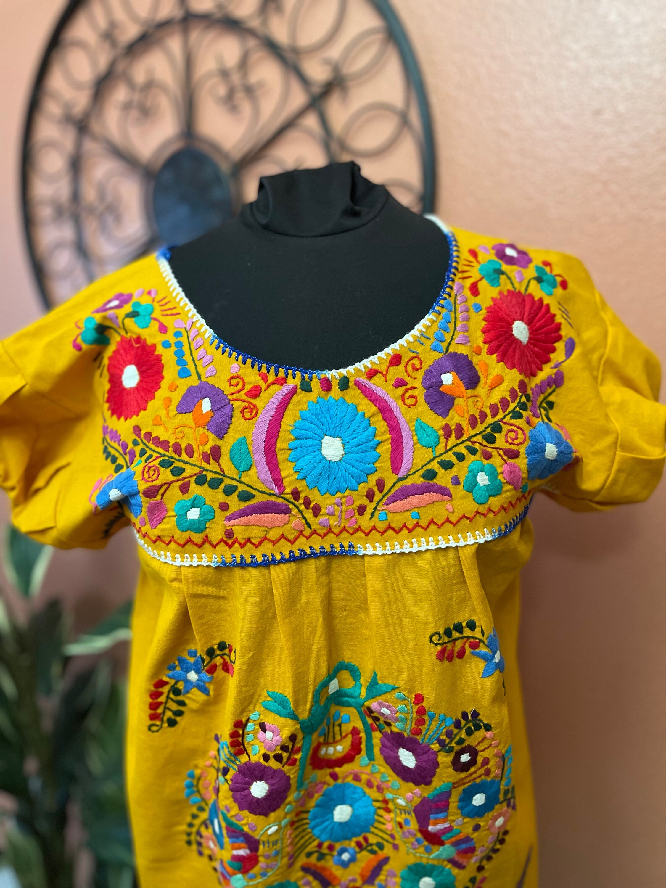 Hand Embroidered Mexican Fiesta Dress: Women's Cotton