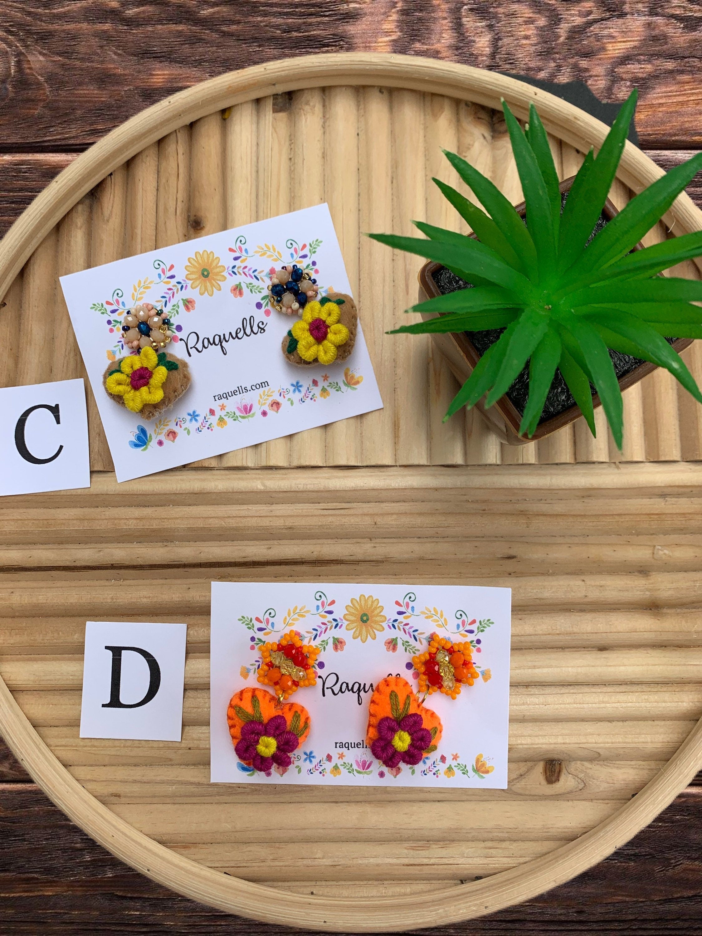 Image of Beautiful Handmade Heart Earrings - Artisan Made - Felt Earrings