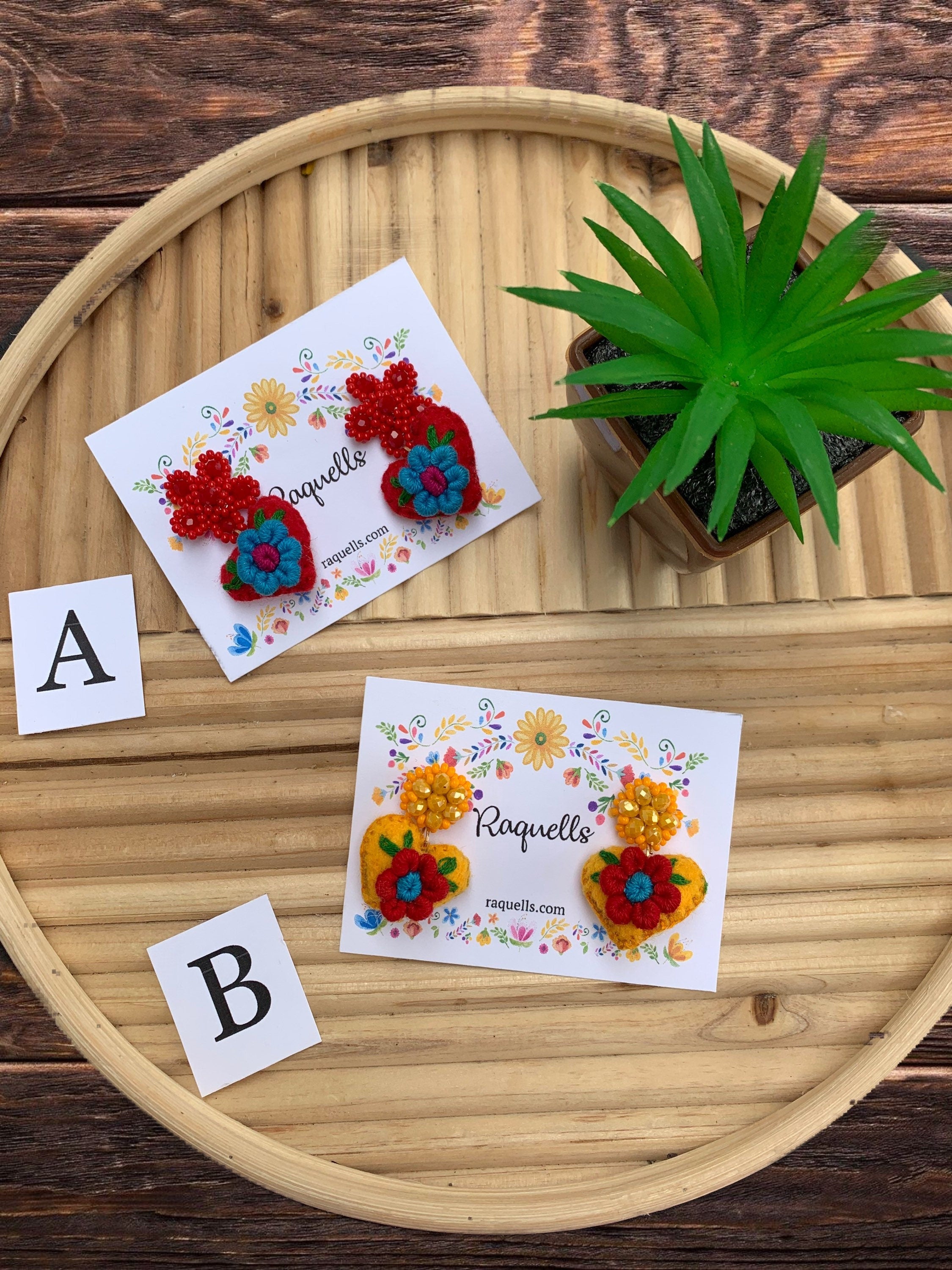 Image of Beautiful Handmade Heart Earrings - Artisan Made - Felt Earrings