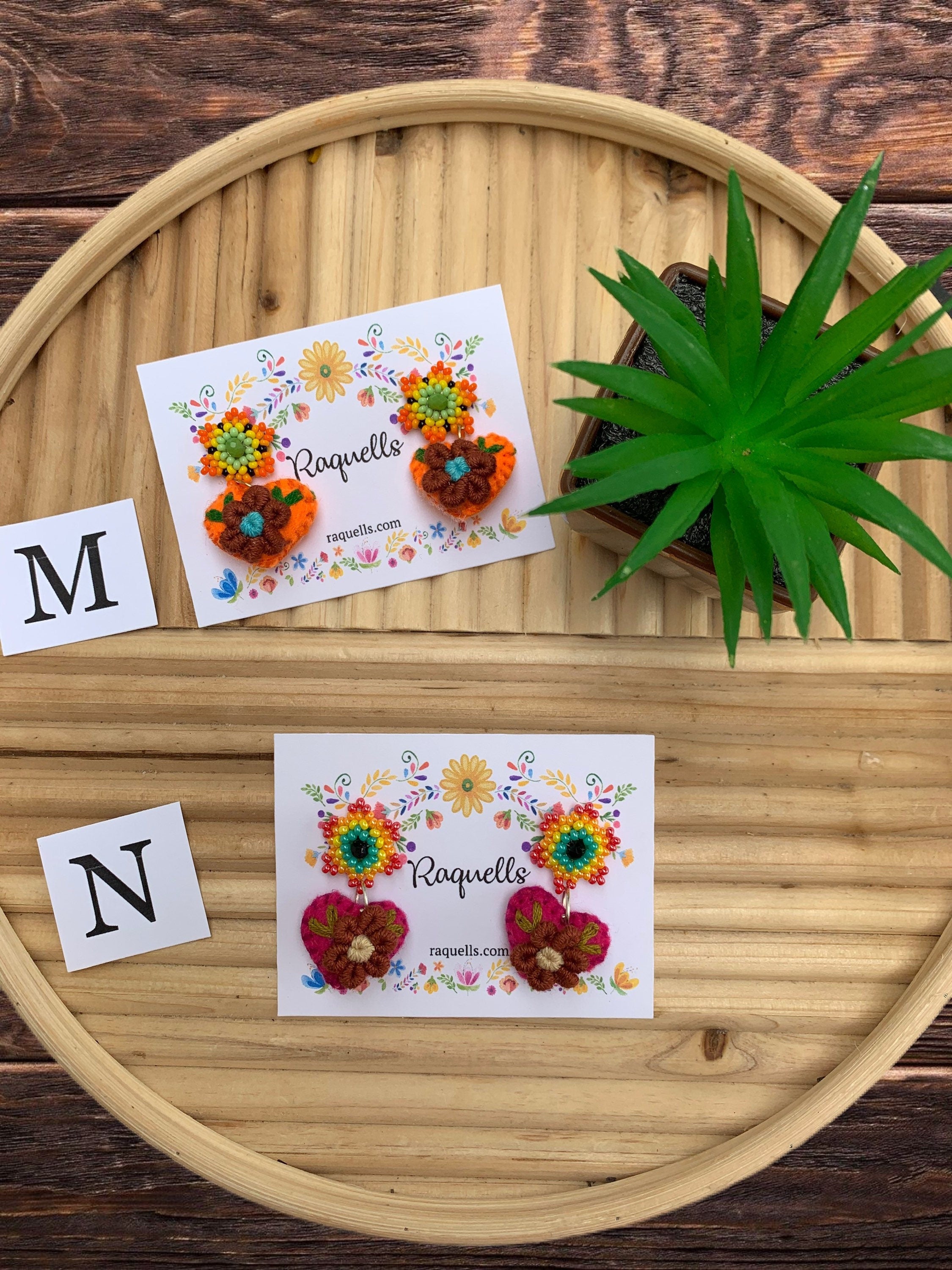 Image of Beautiful Handmade Heart Earrings - Artisan Made - Felt Earrings