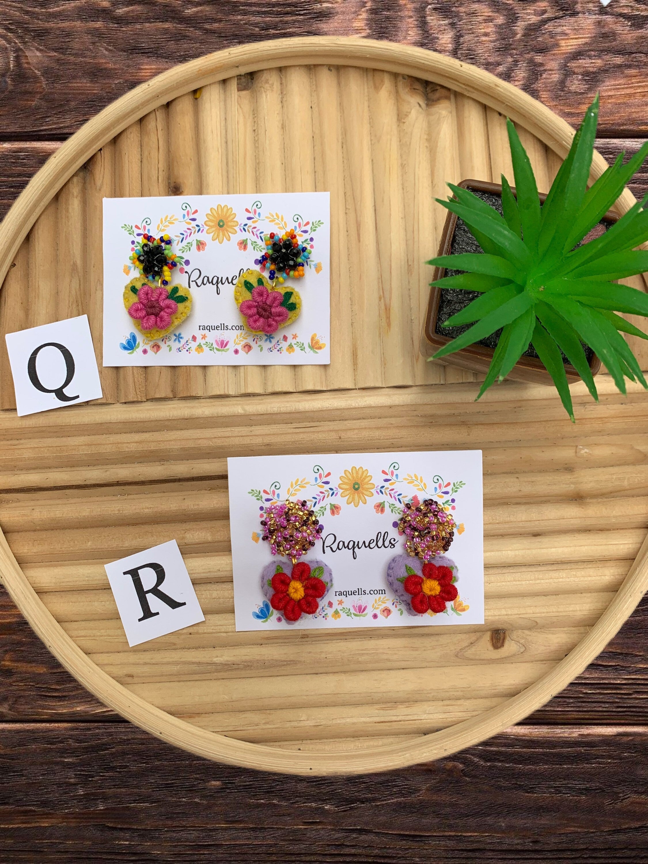 Image of Beautiful Handmade Heart Earrings - Artisan Made - Felt Earrings