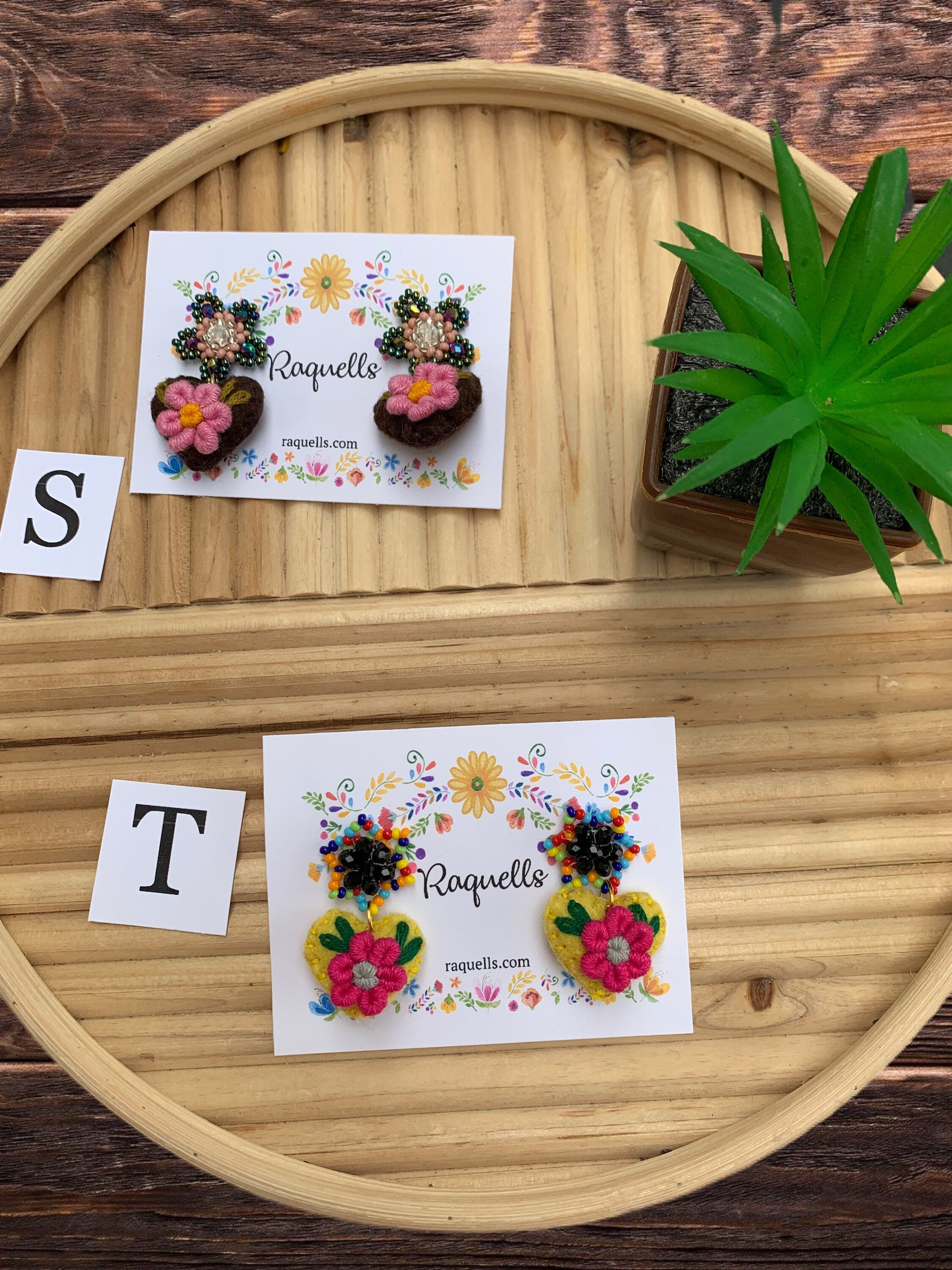 Image of Beautiful Handmade Heart Earrings - Artisan Made - Felt Earrings