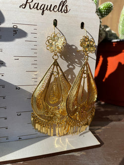 Image of Large Flower Teardrop - Traditional Mexican Artisanal Earrings - Beautiful Folkloric Earrings made by our Oaxaca Artisan Partners