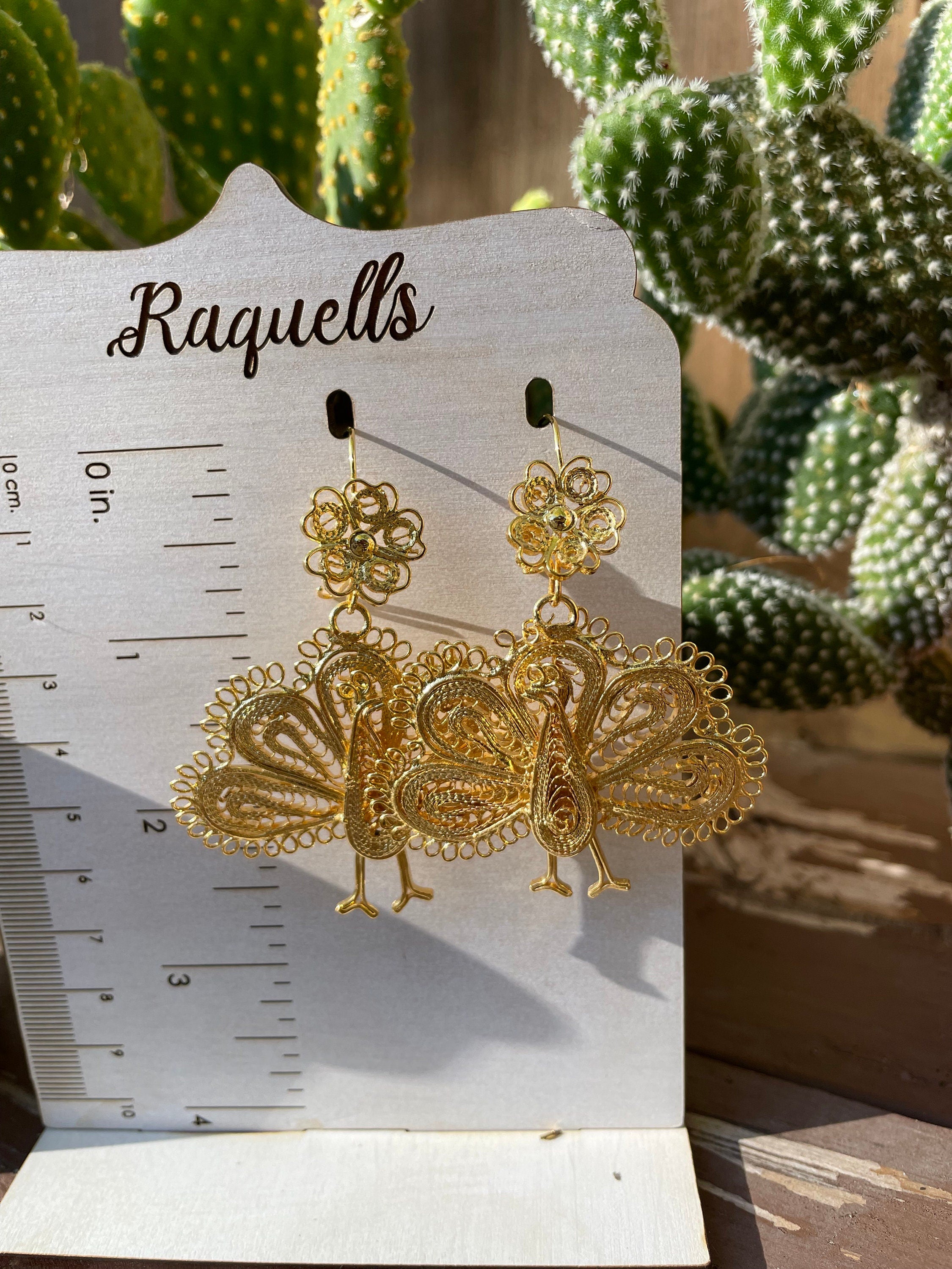 Image of Beautiful Peacock Mexican Artisanal Earrings - Folkloric Earrings made by our Oaxaca Artisan Partners