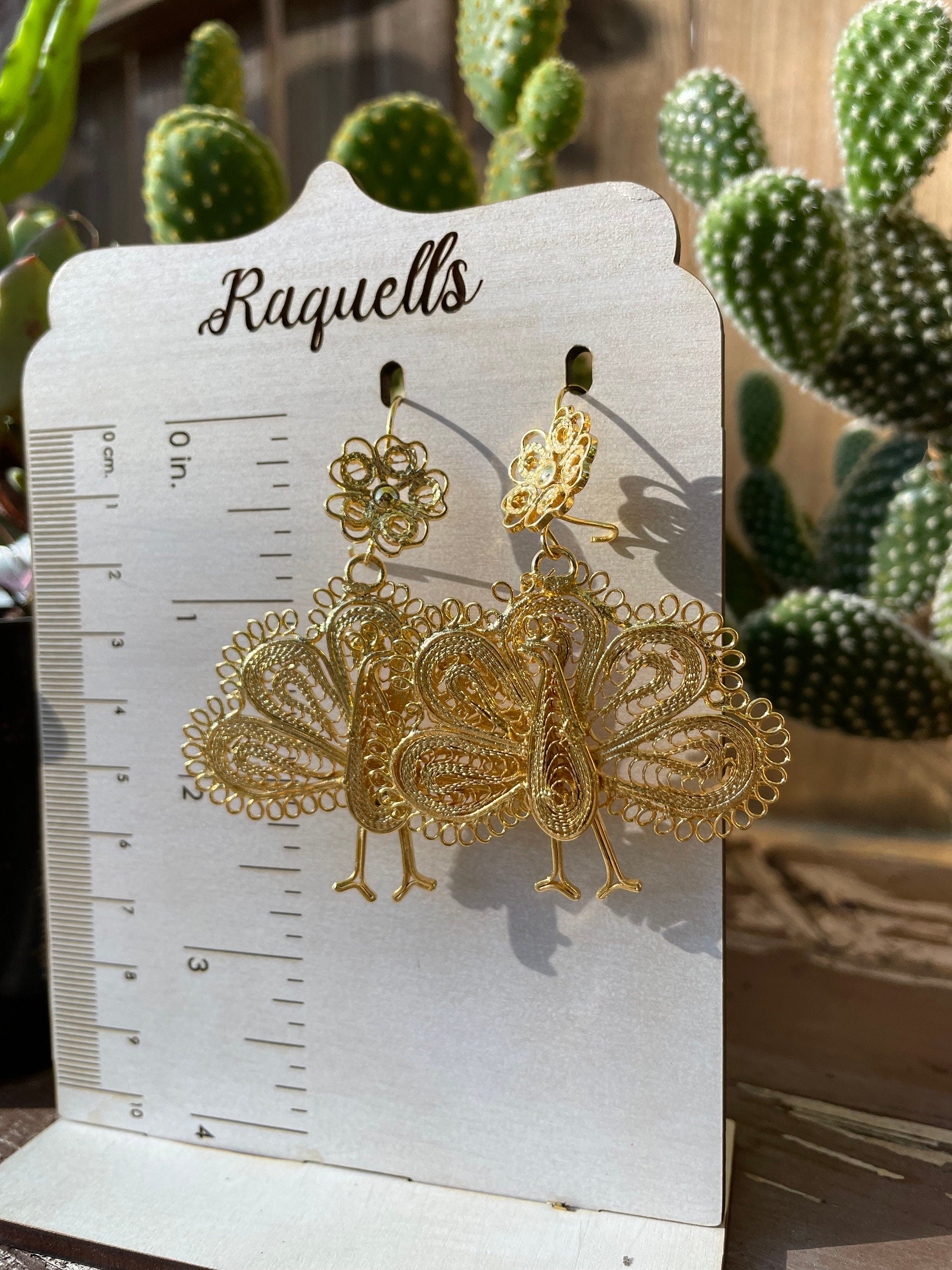 Image of Beautiful Peacock Mexican Artisanal Earrings - Folkloric Earrings made by our Oaxaca Artisan Partners