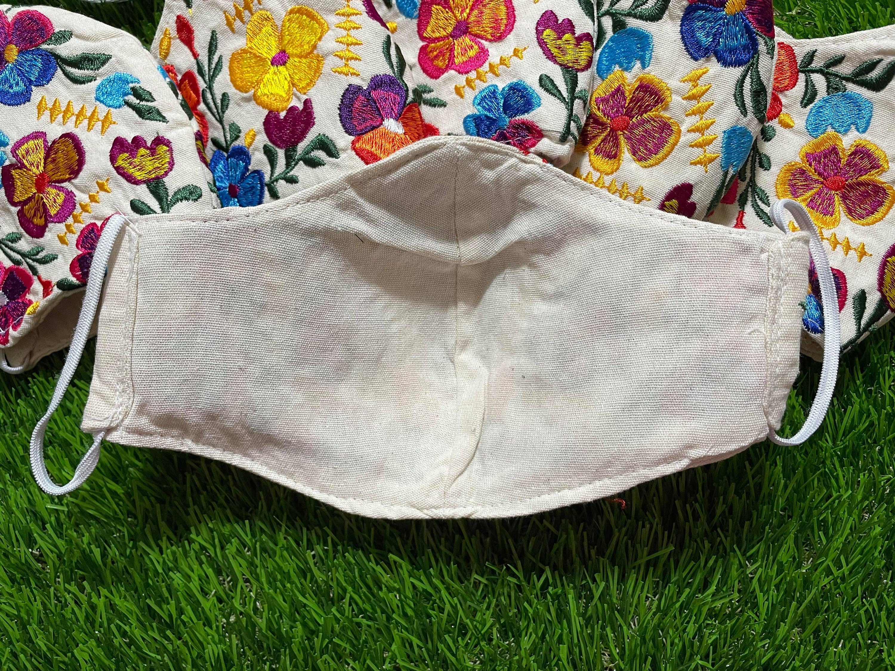 Black Mexican Floral Mask - Embroidered Face Mask