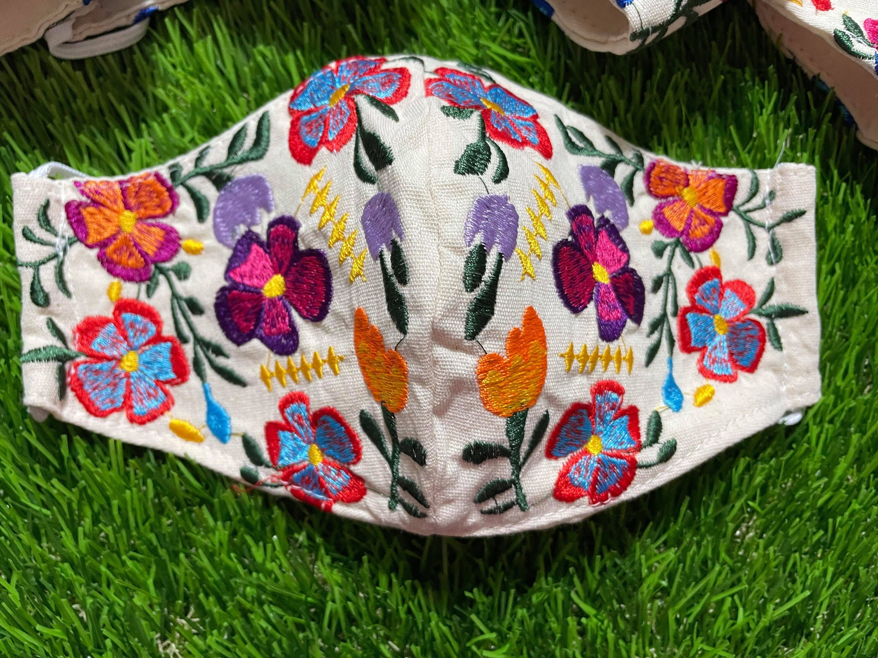 Image of Black Mexican Floral Mask - Embroidered Face Mask