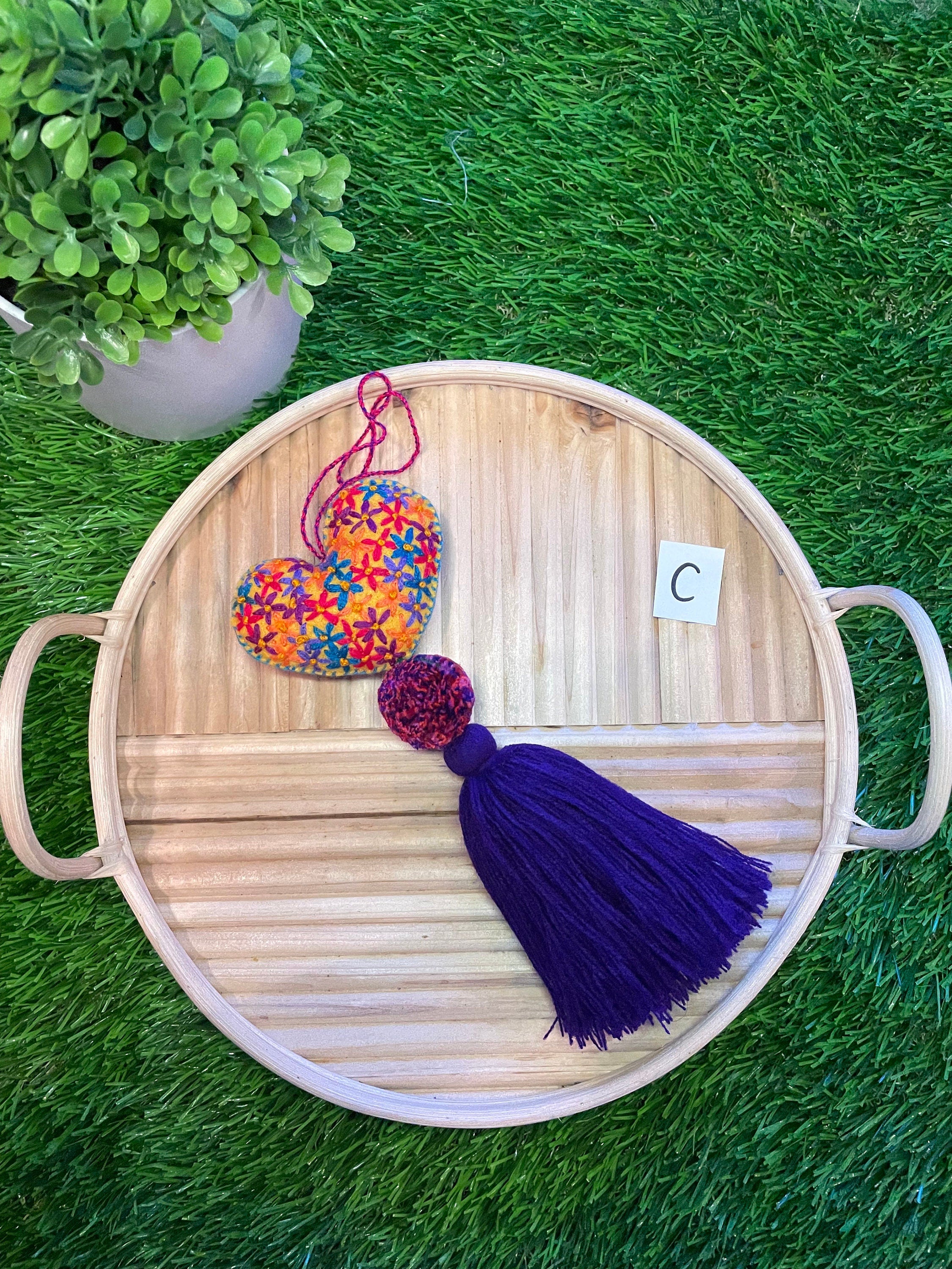 Image of Autism Inspired Heart Tassel Charms - Handmade Car Decor - Unique Ornament Charms - Artisan Crafted