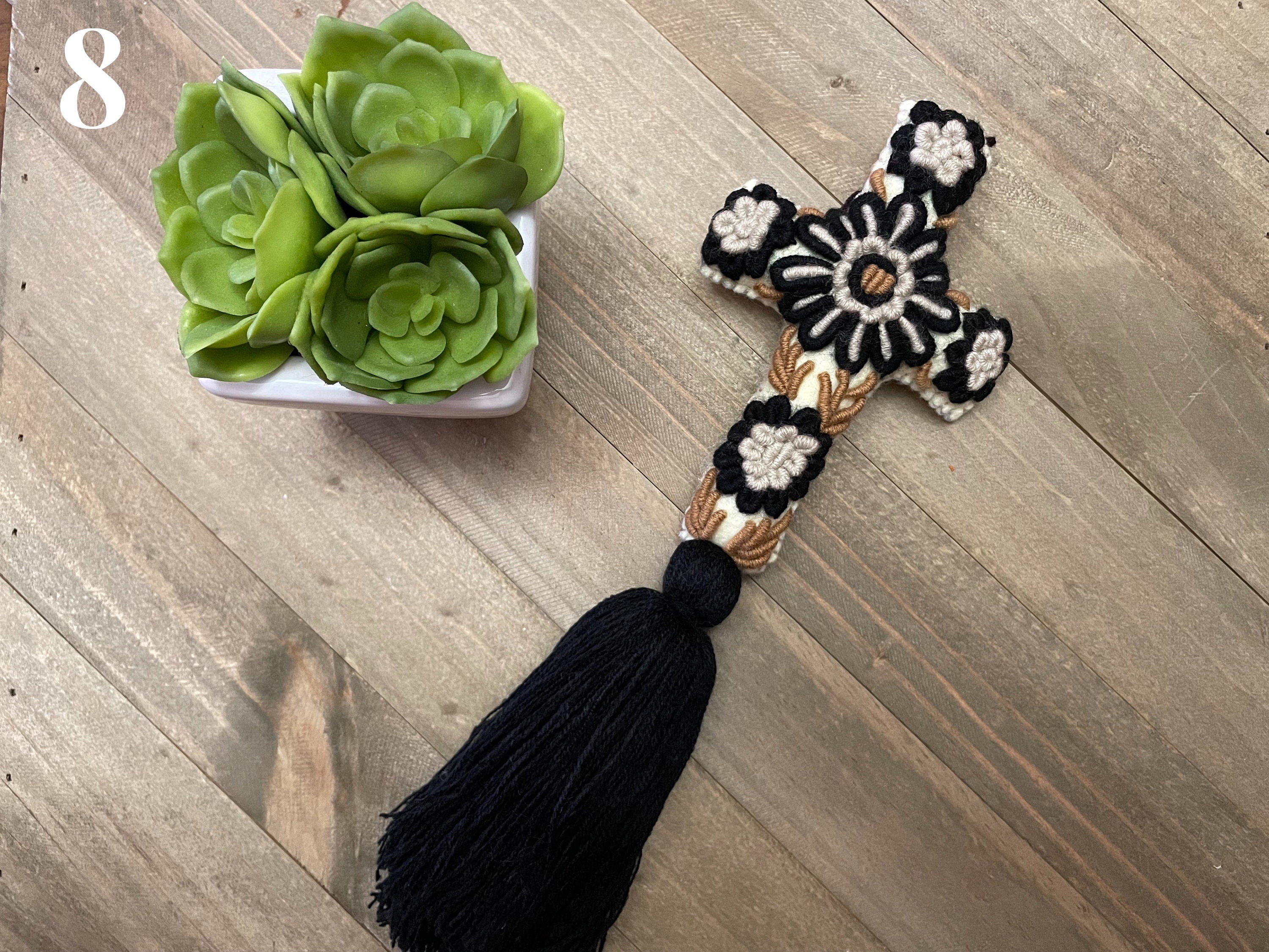 Work of Art, Handmade & Hand-embroidered, Cross keychain or handbag charm