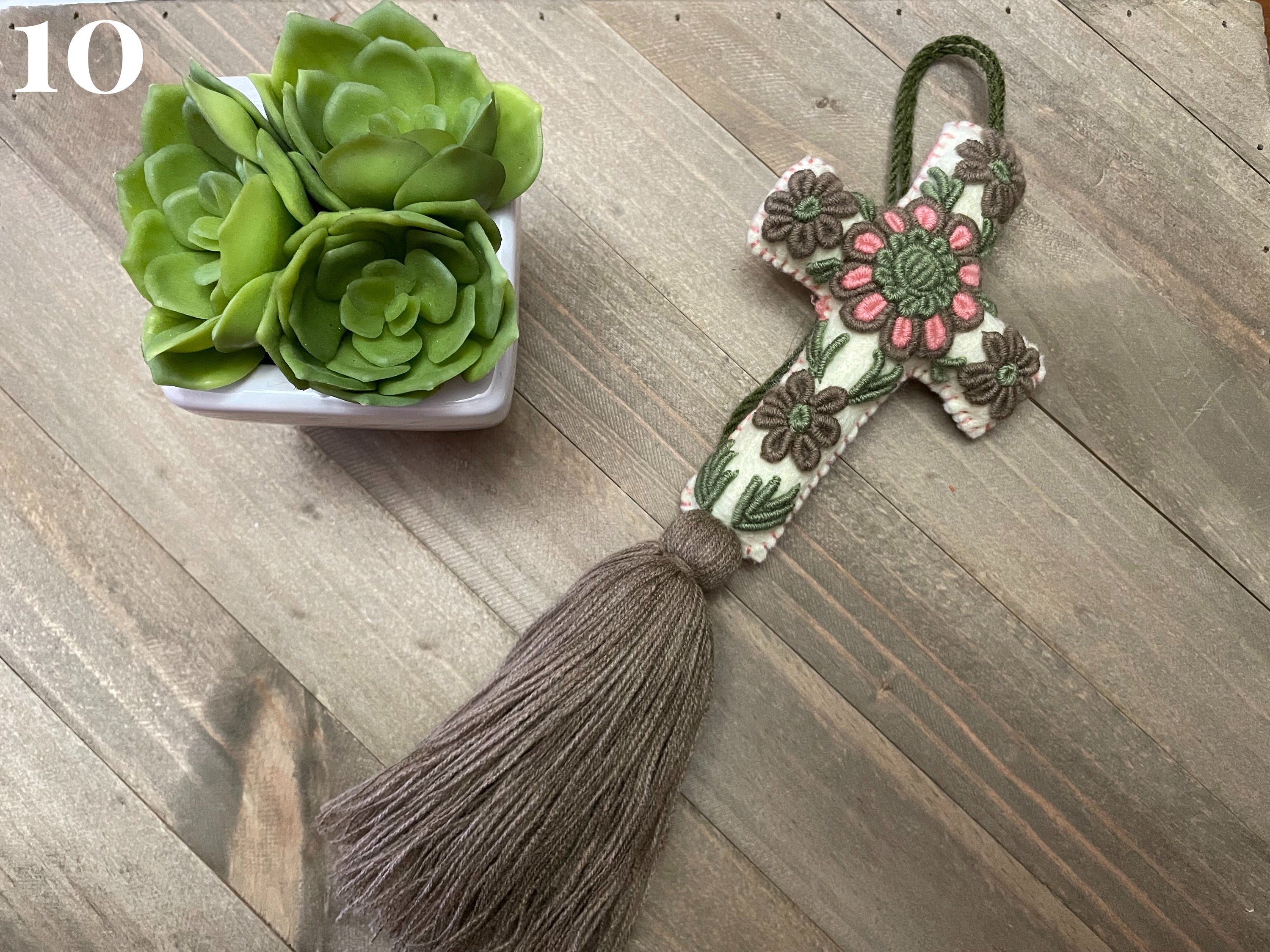 Work of Art, Handmade & Hand-embroidered, Cross keychain or handbag charm