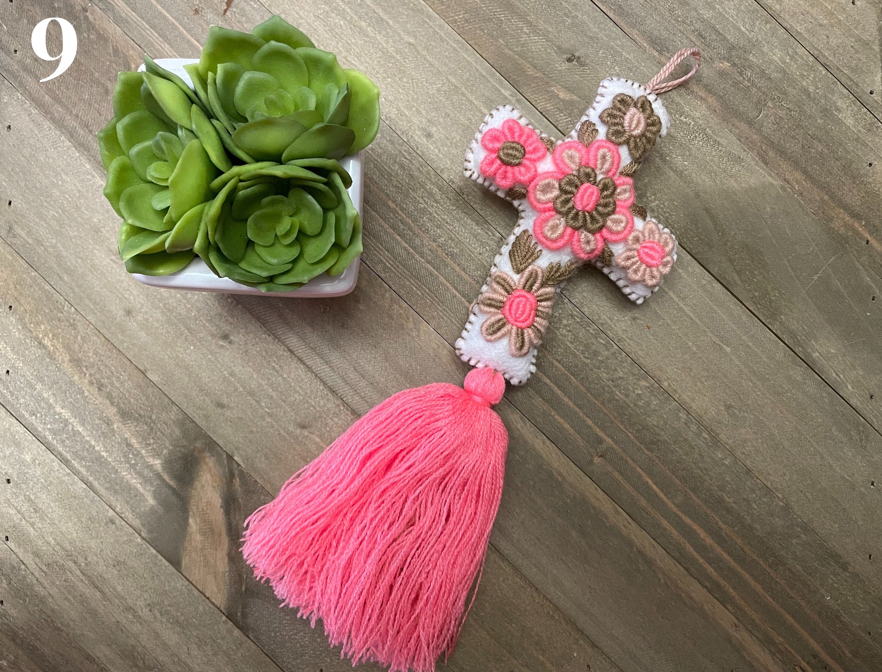 Work of Art, Handmade & Hand-embroidered, Cross keychain or handbag charm