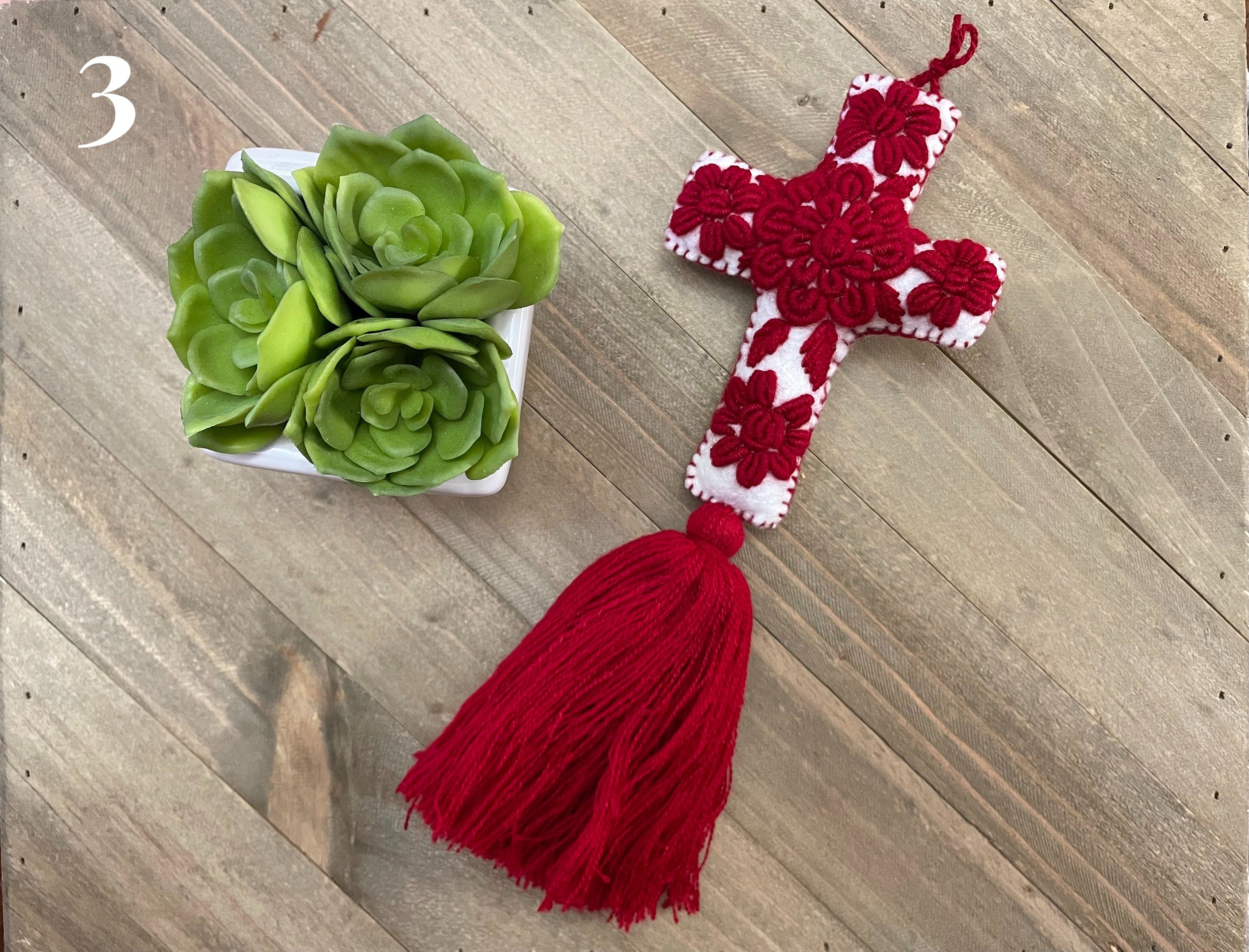 Work of Art, Handmade & Hand-embroidered, Cross keychain or handbag charm