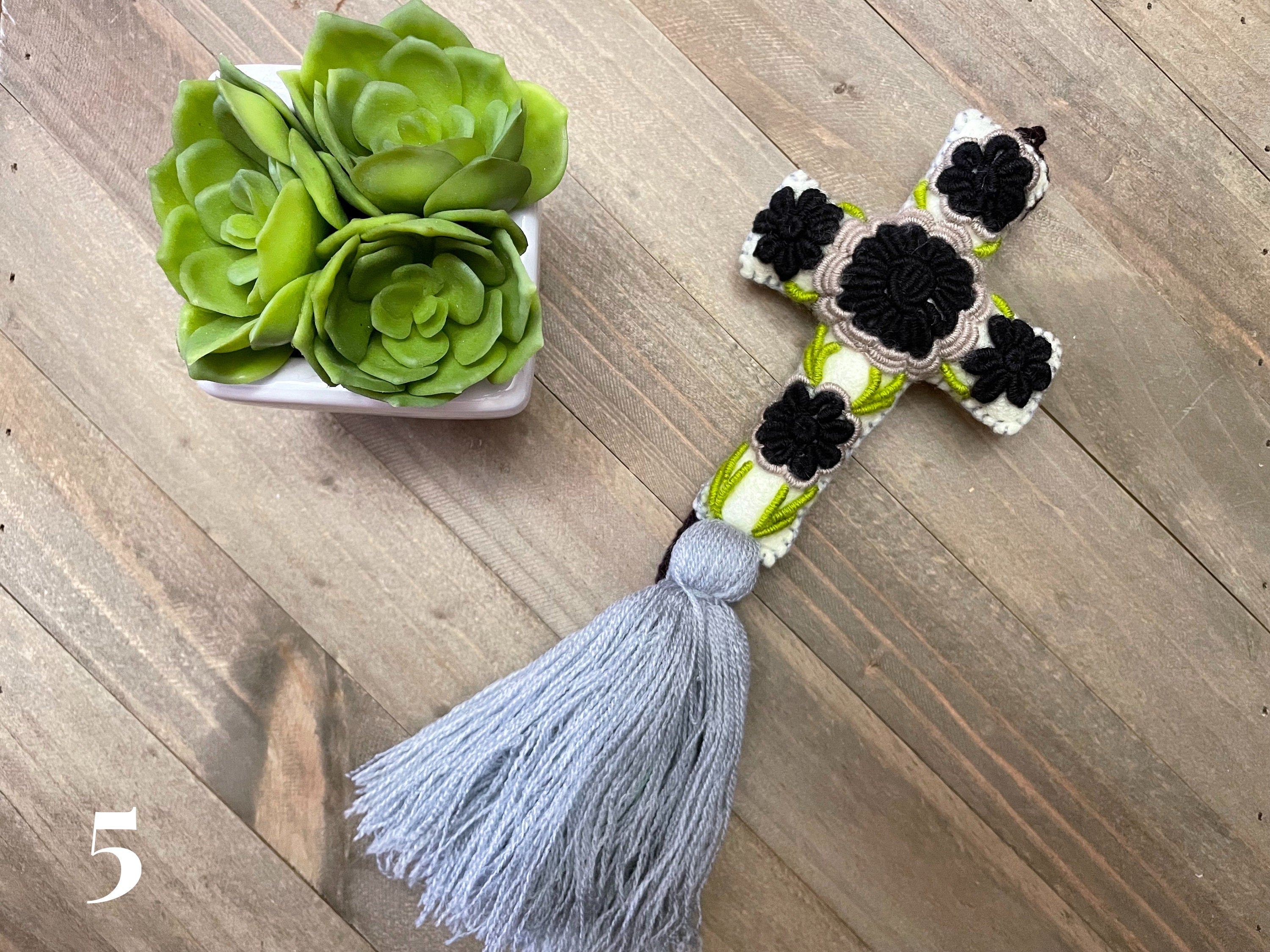 Image of Handmade & Hand-embroidered, Cross keychain or handbag charm