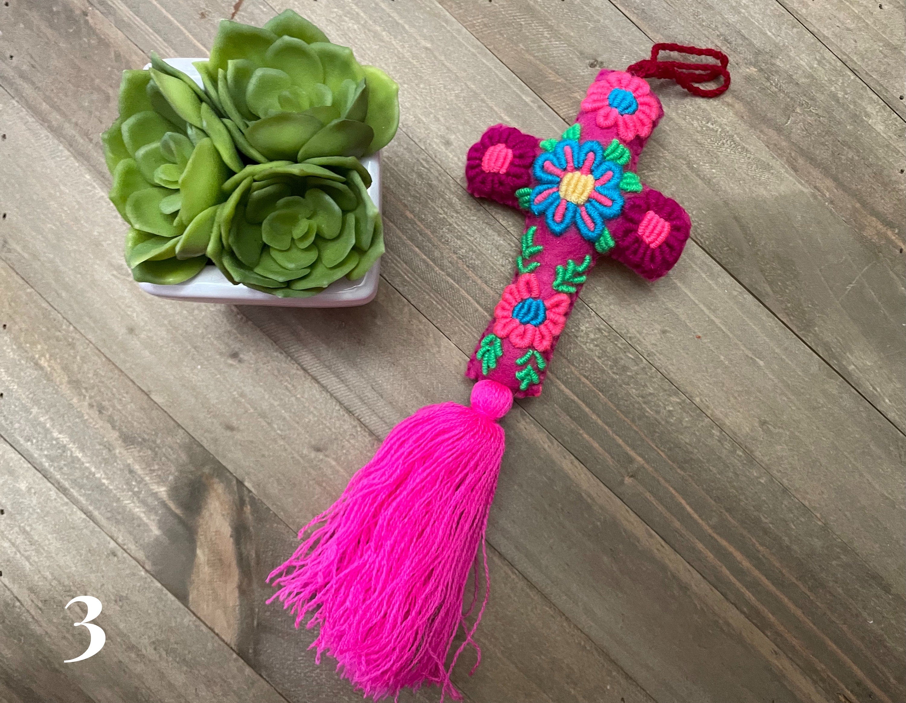 Image of Handmade & Hand-embroidered, Cross keychain or handbag charm