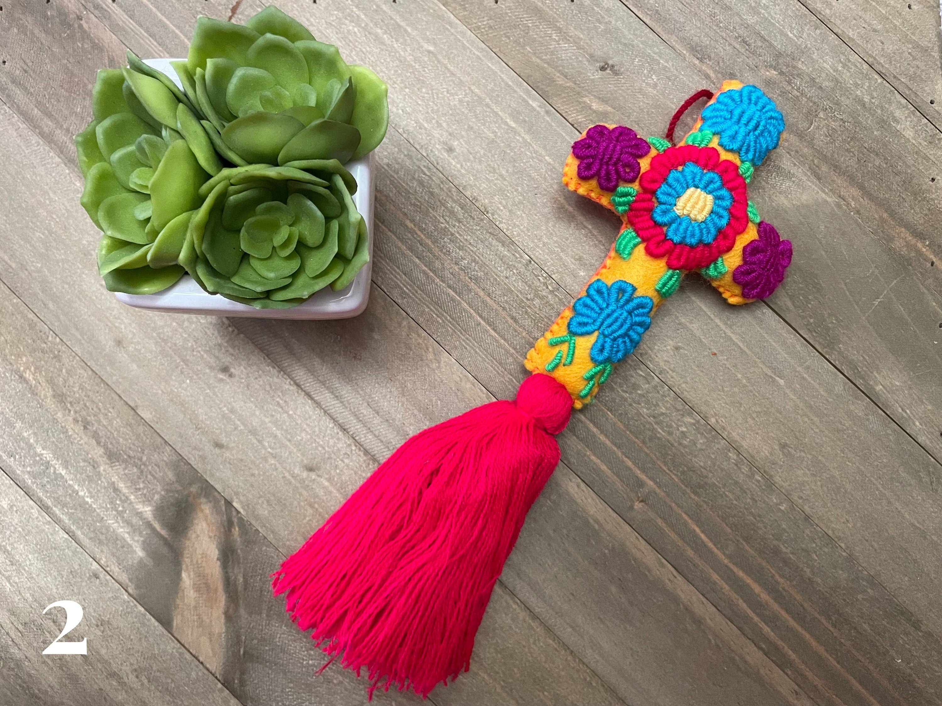 Image of Handmade & Hand-embroidered, Cross keychain or handbag charm