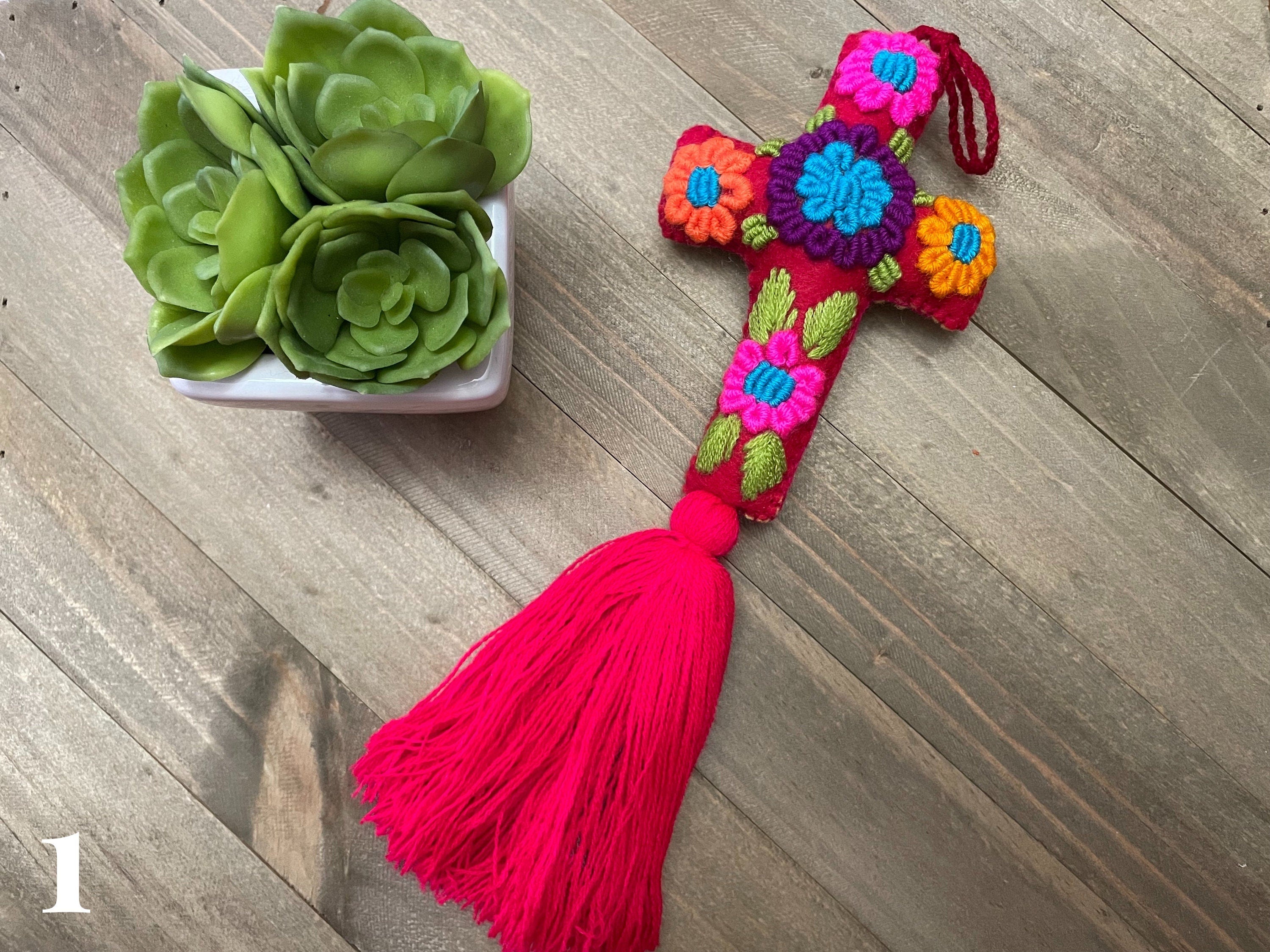 Handmade & Hand-embroidered, Cross keychain or handbag charm