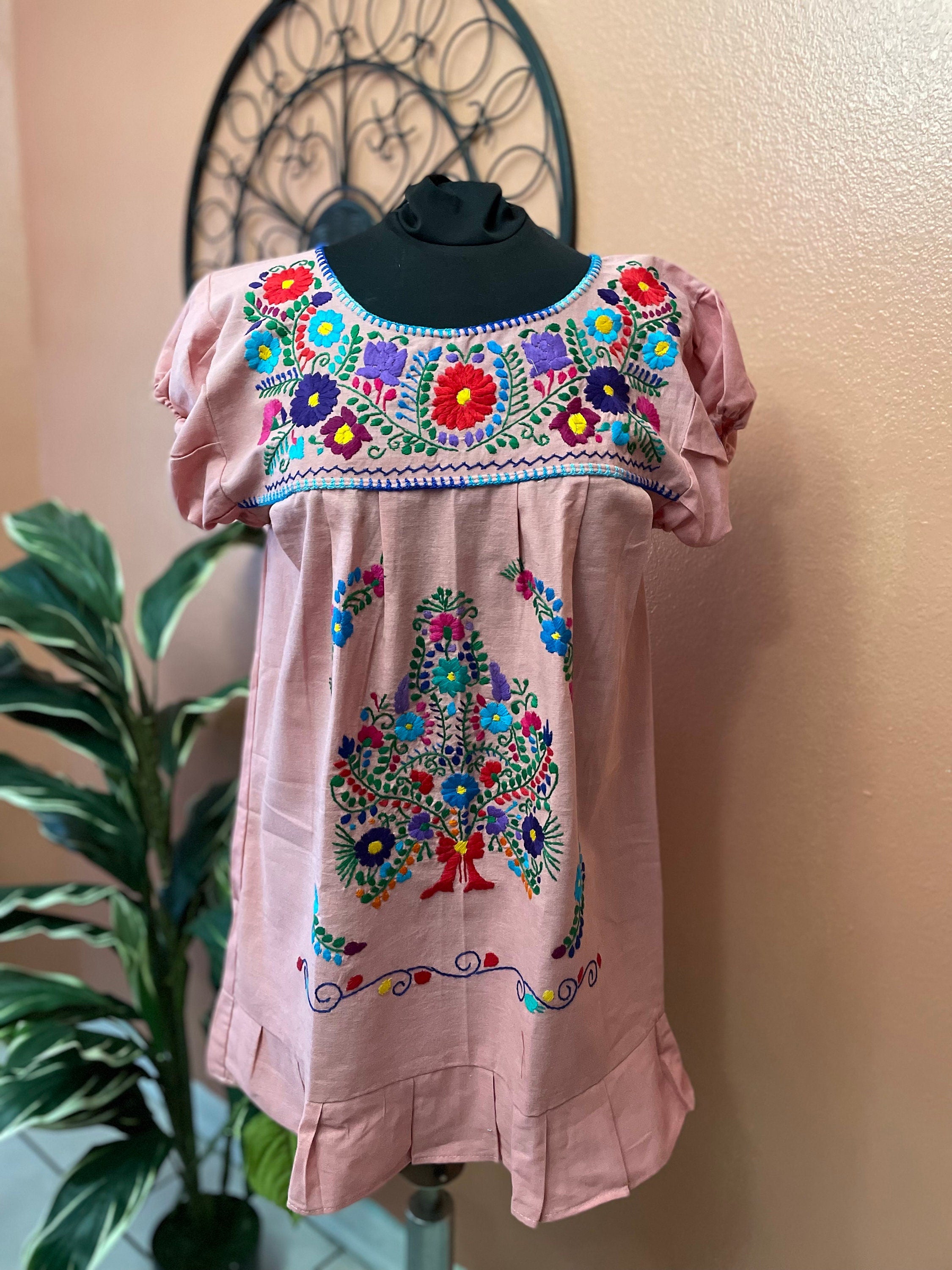 Hand Embroidered Mexican Fiesta Dress: Women's Cotton