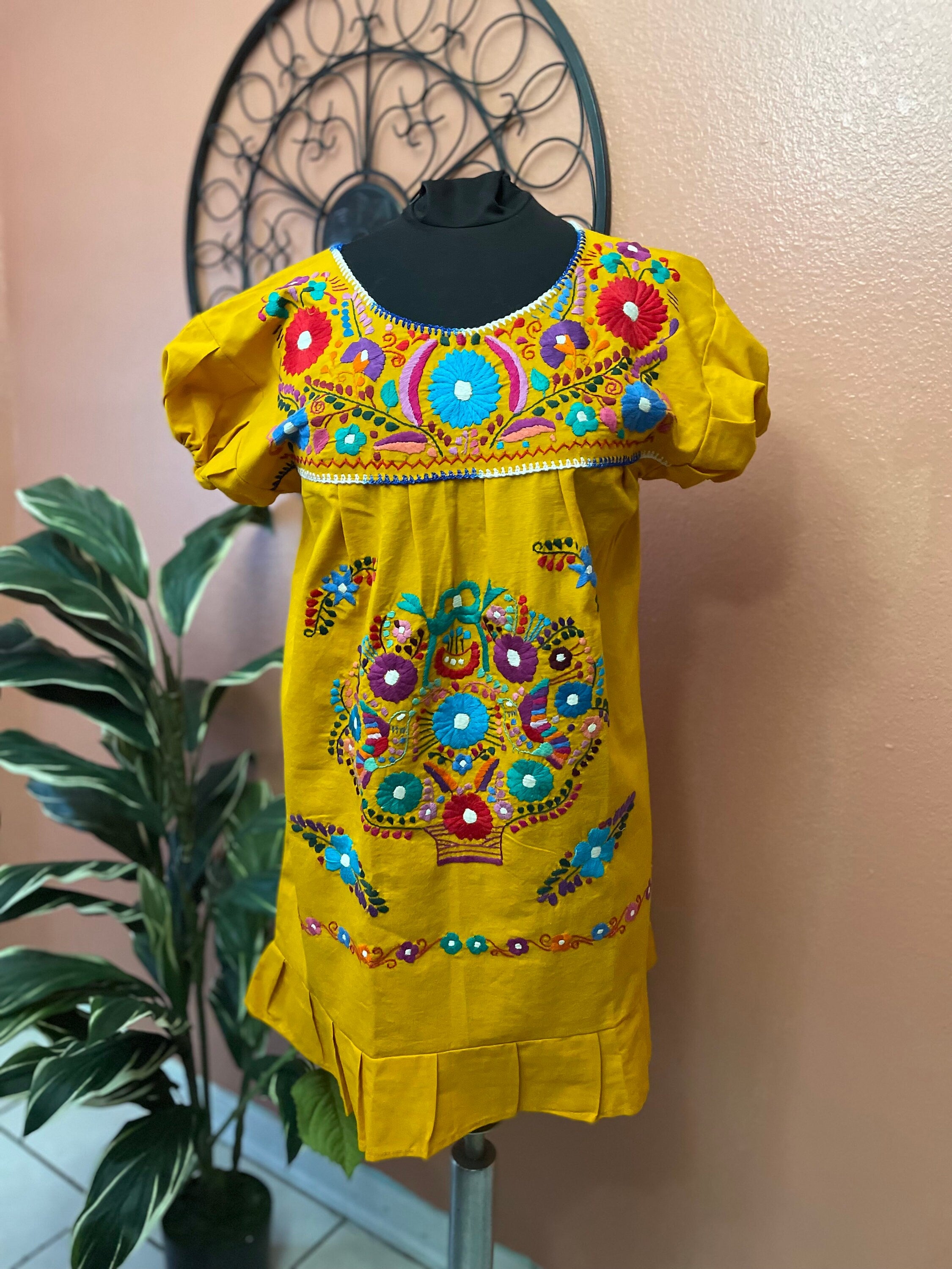 Hand Embroidered Mexican Fiesta Dress: Women's Cotton
