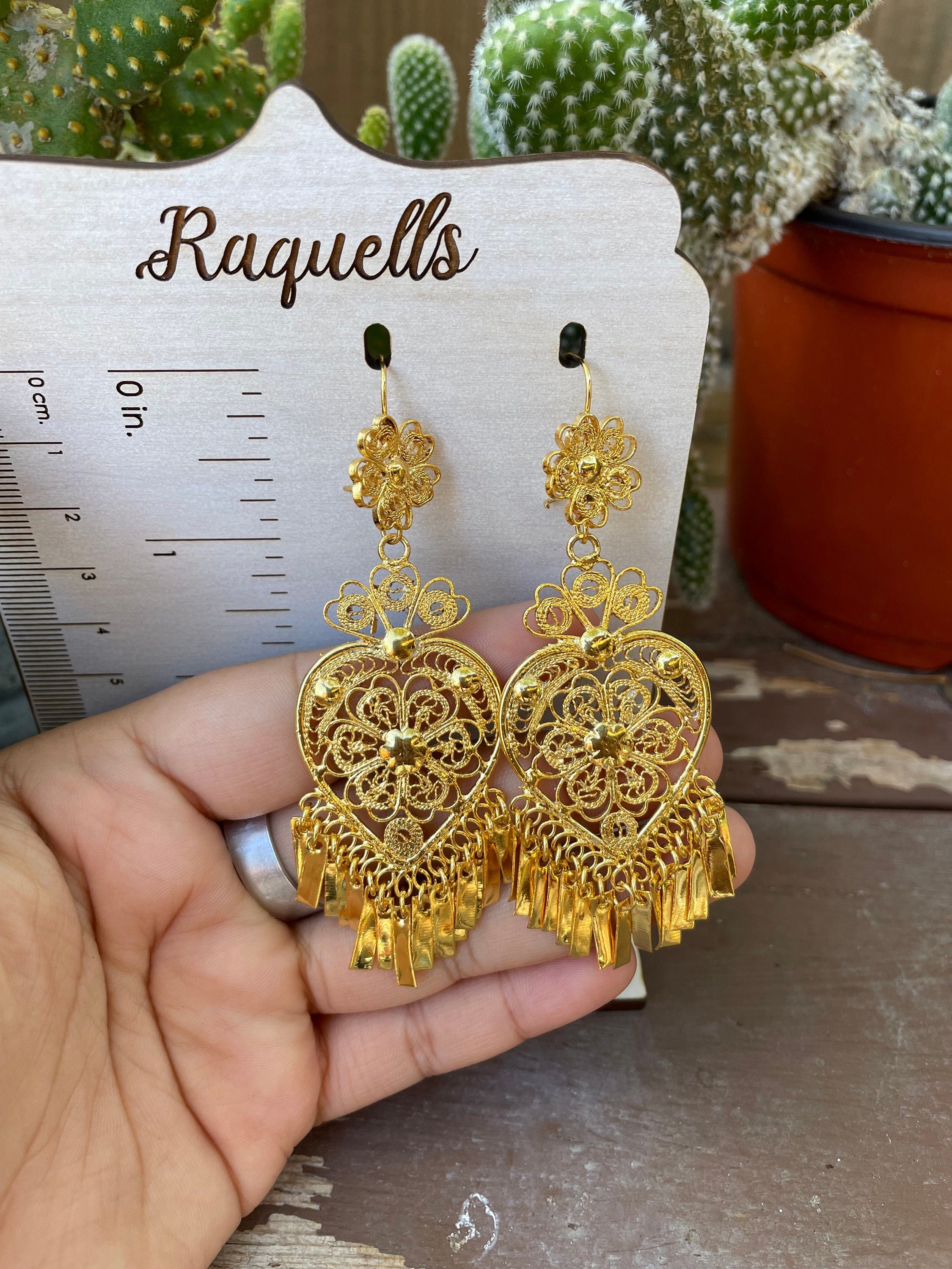 Image of Heart-Traditional Mexican Artisanal Earrings - Gold Plated Beautiful Folkloric Earrings made by our Oaxaca Artisan Partners