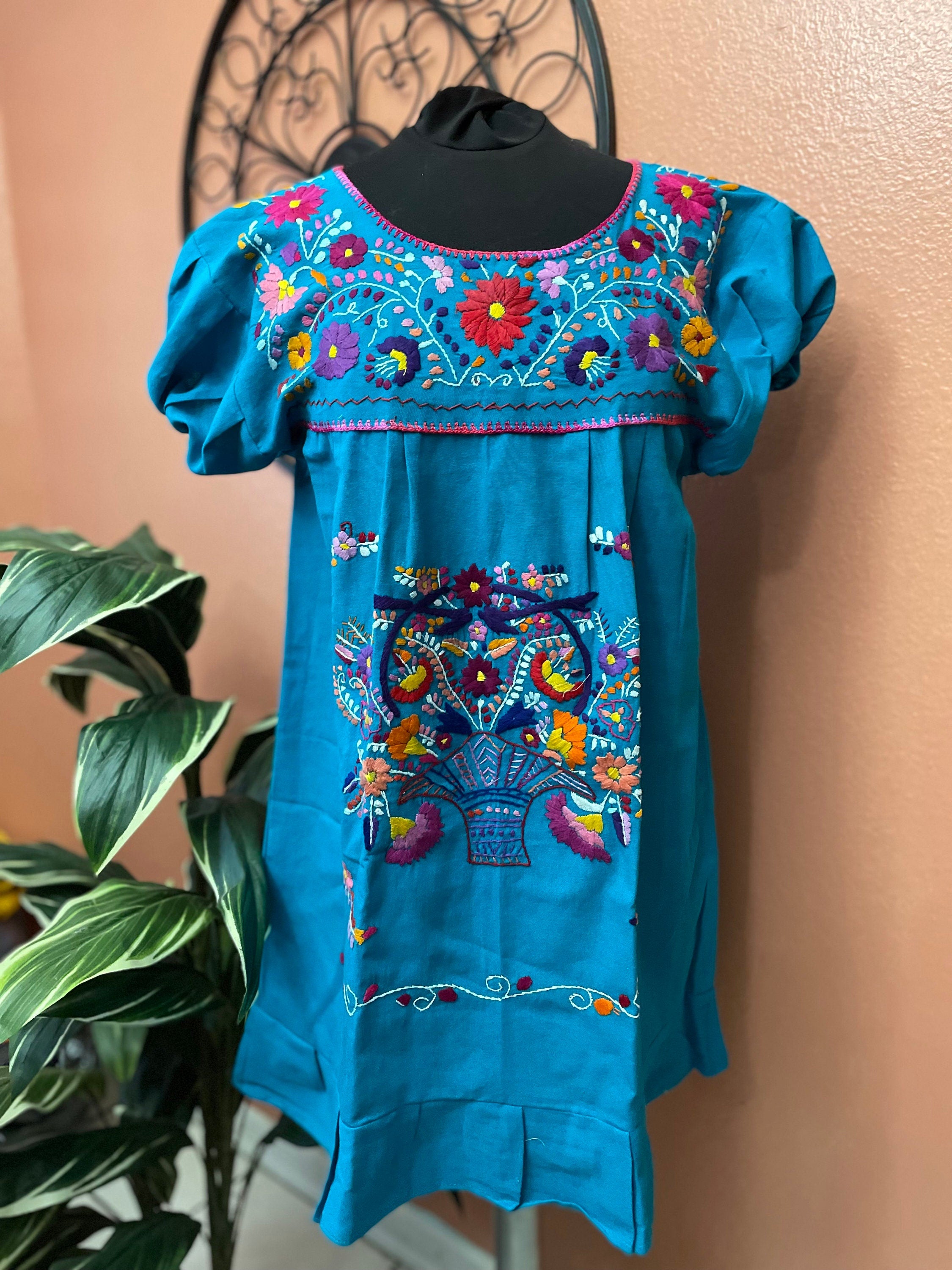 Image of Hand Embroidered Mexican Fiesta Dress: Women's Cotton