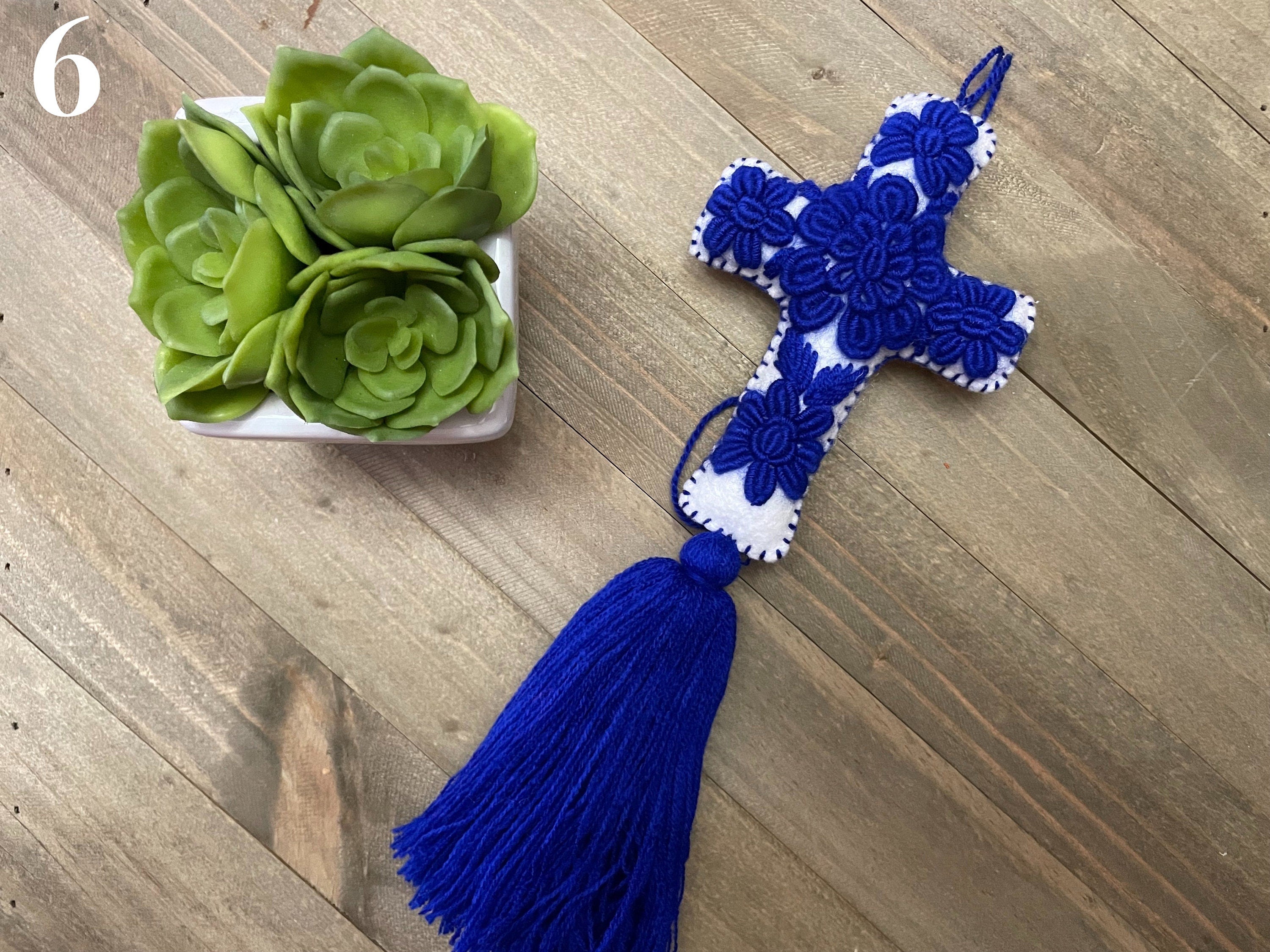 Image of Work of Art, Handmade & Hand-embroidered, Cross keychain or handbag charm