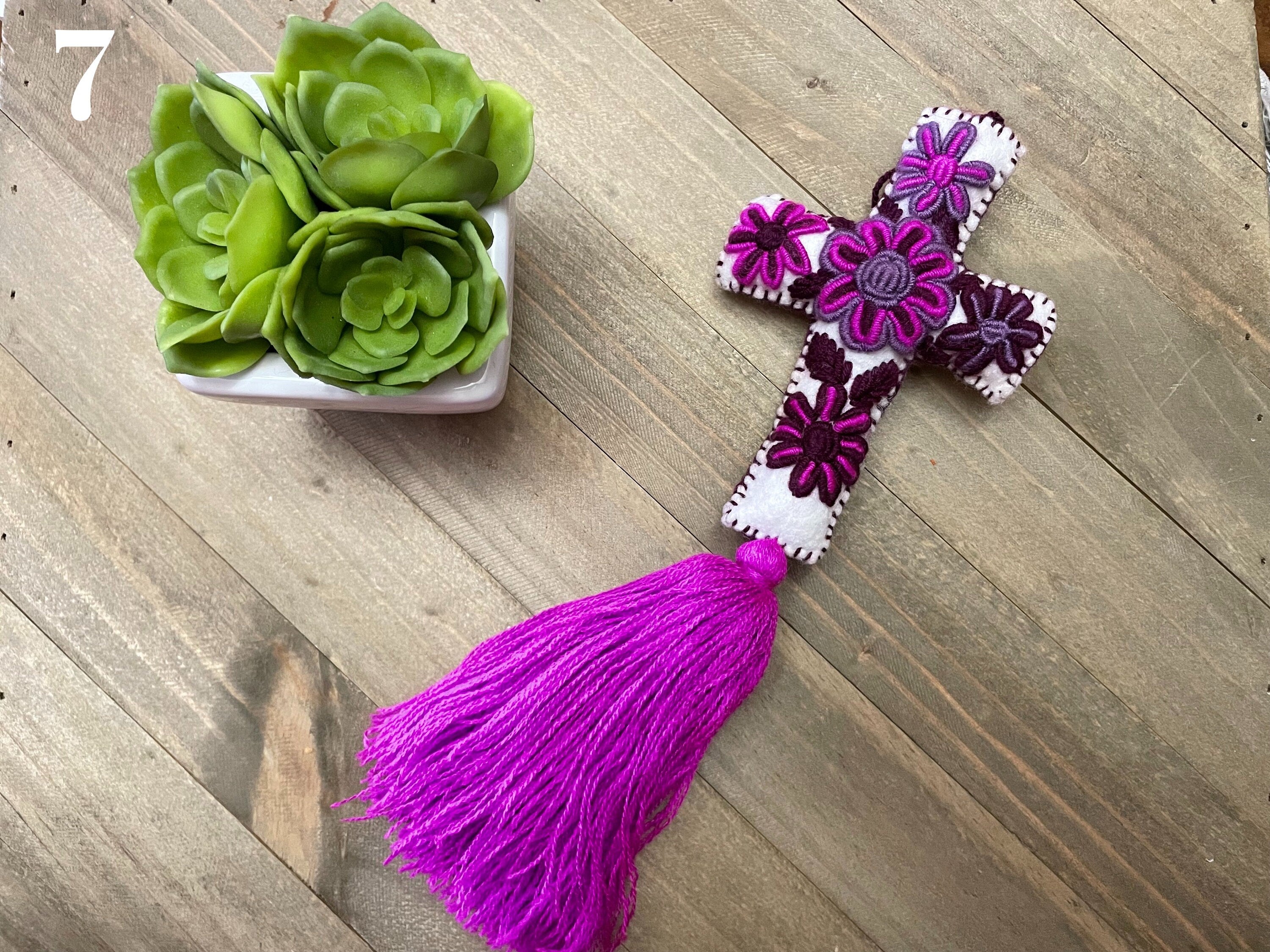 Image of Work of Art, Handmade & Hand-embroidered, Cross keychain or handbag charm