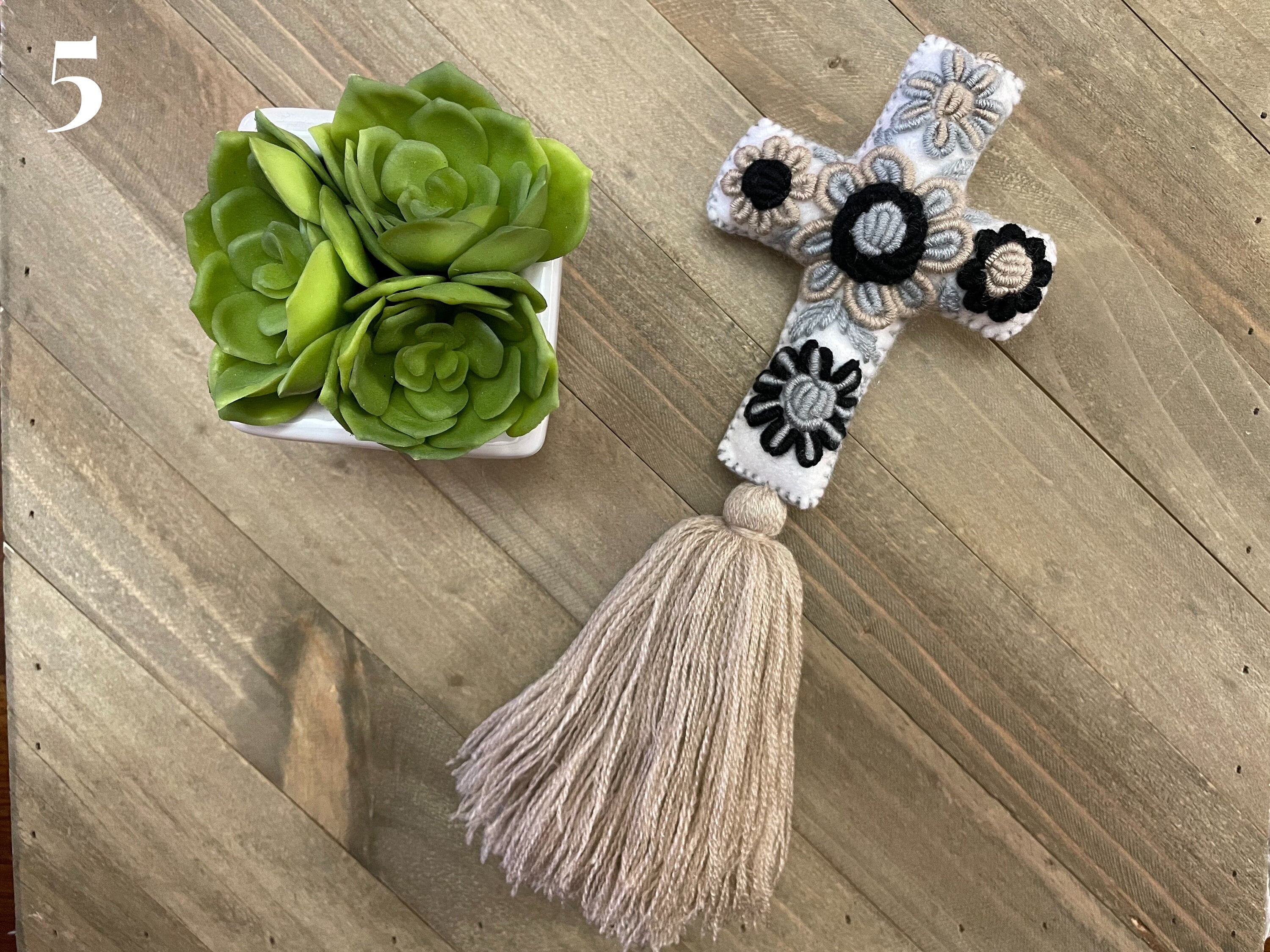 Work of Art, Handmade & Hand-embroidered, Cross keychain or handbag charm