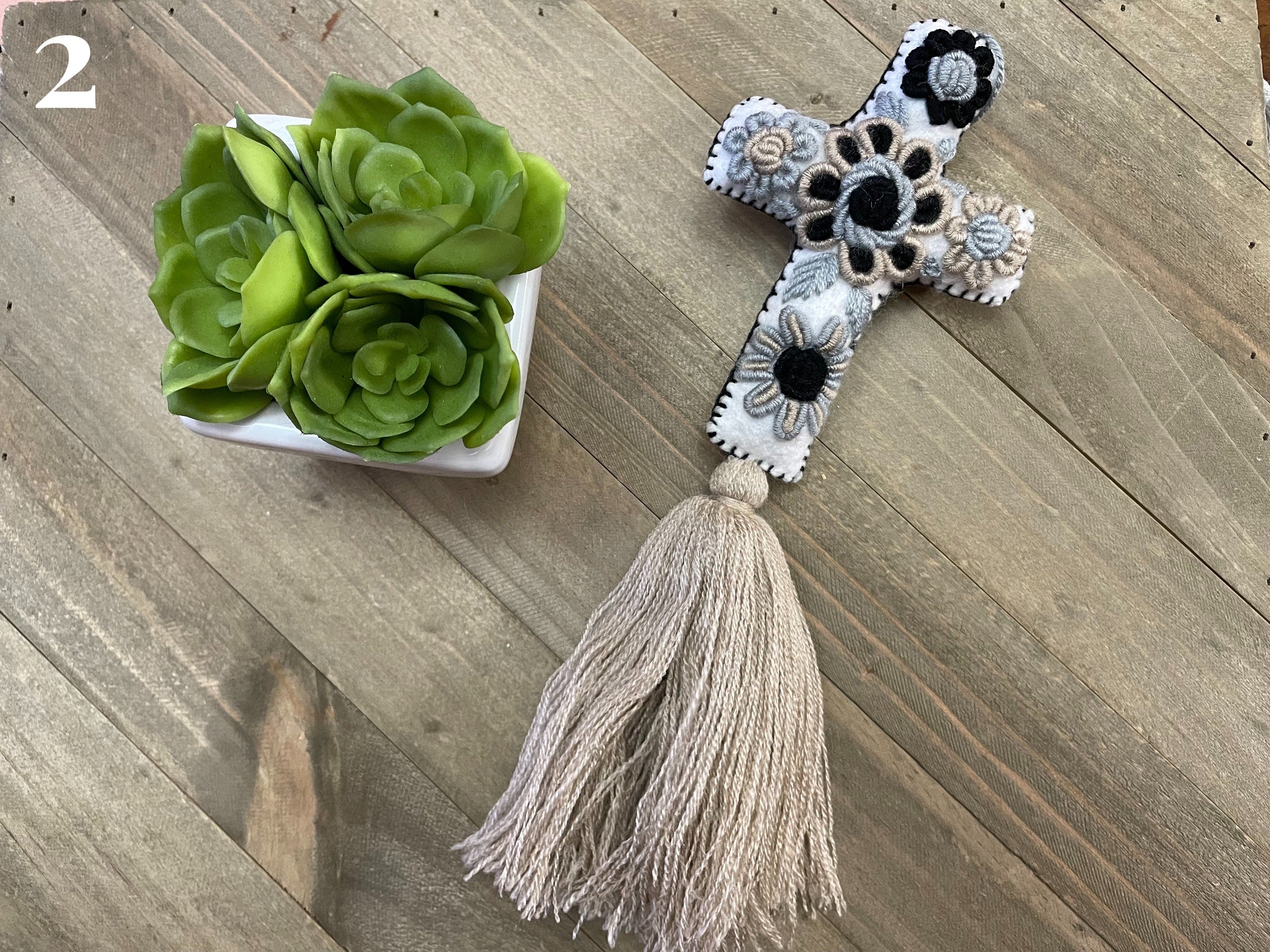 Work of Art, Handmade & Hand-embroidered, Cross keychain or handbag charm