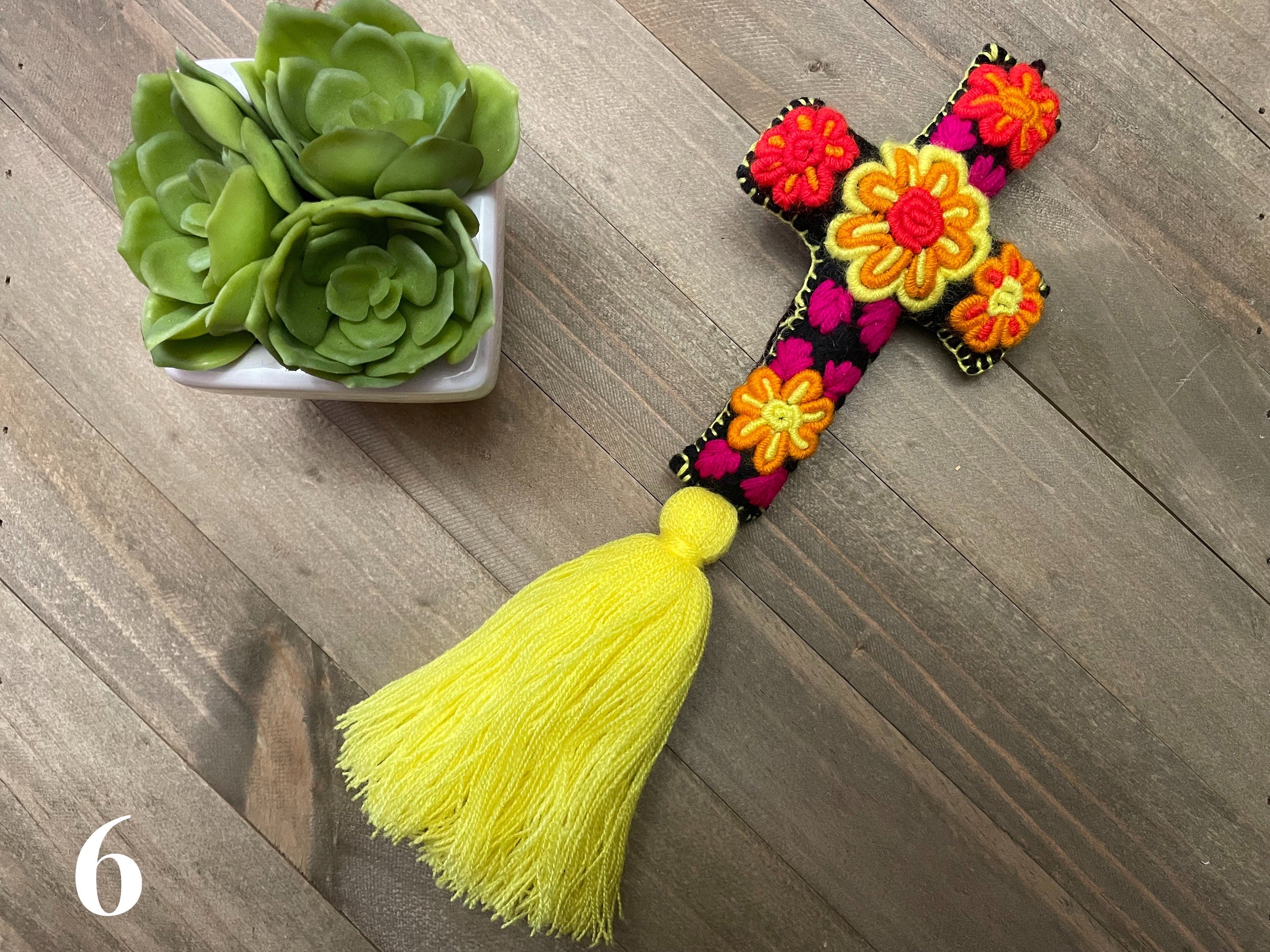 Image of Handmade & Hand-embroidered, Cross keychain or handbag charm