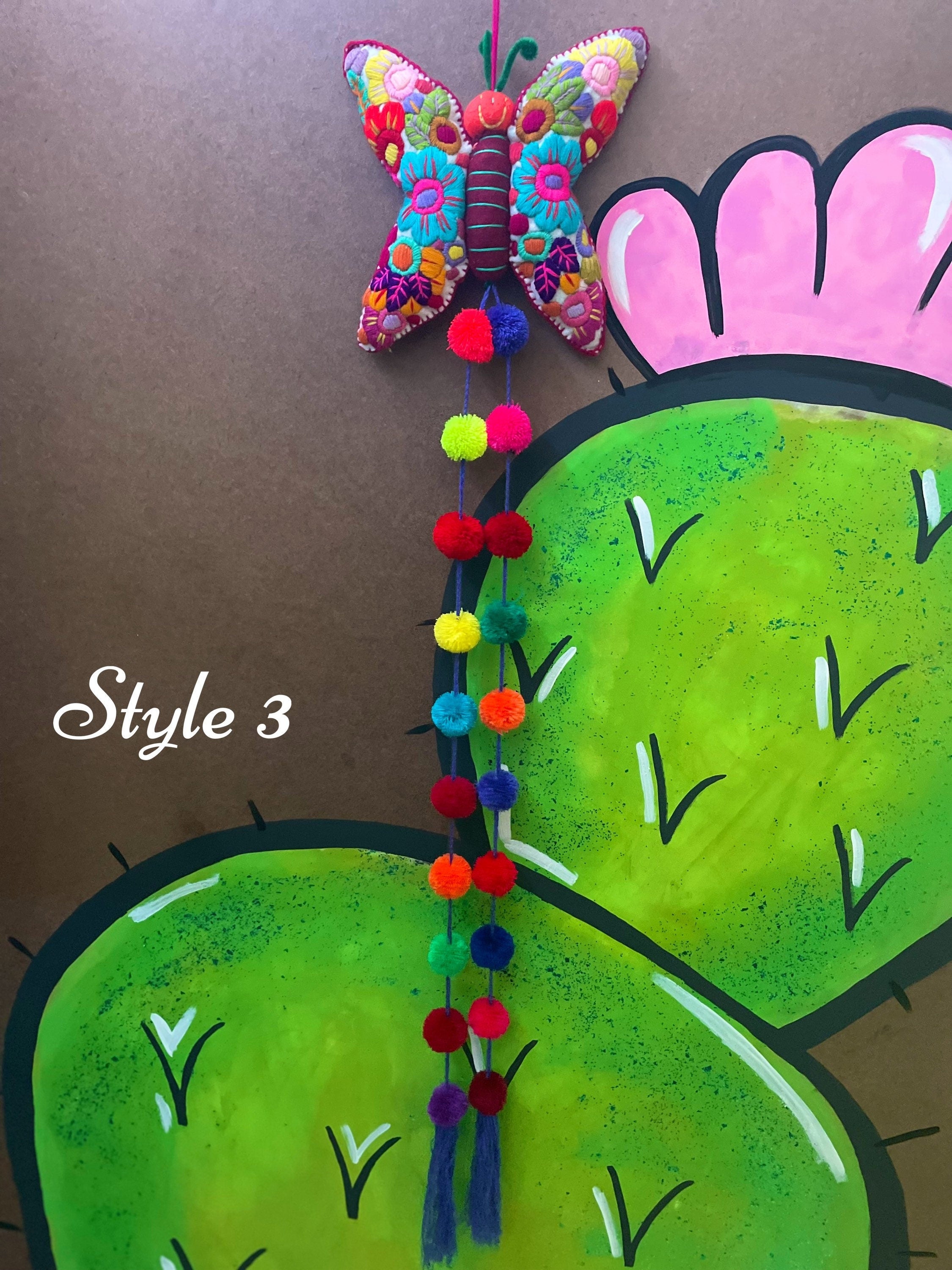 Gorgeous Hand Embroidered Large Butterfly - Handmade Butterfly PomPom - Artisanal Decor