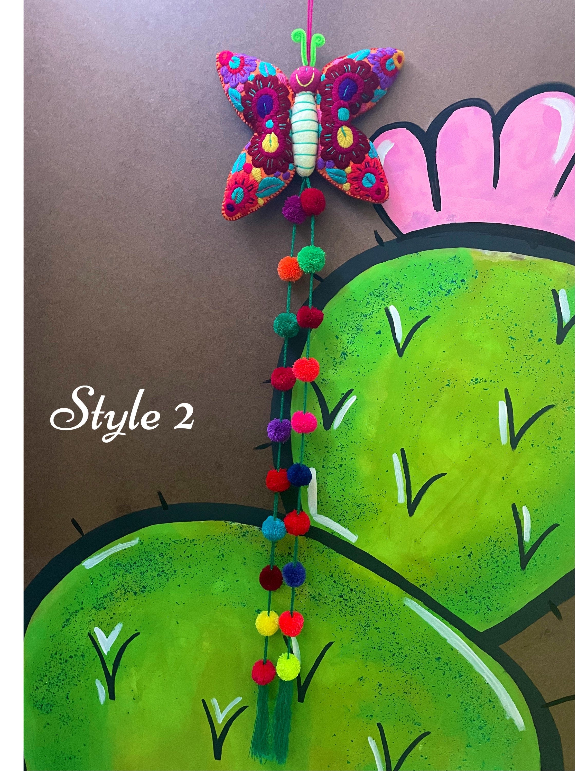 Image of Gorgeous Hand Embroidered Large Butterfly - Handmade Butterfly PomPom - Artisanal Decor