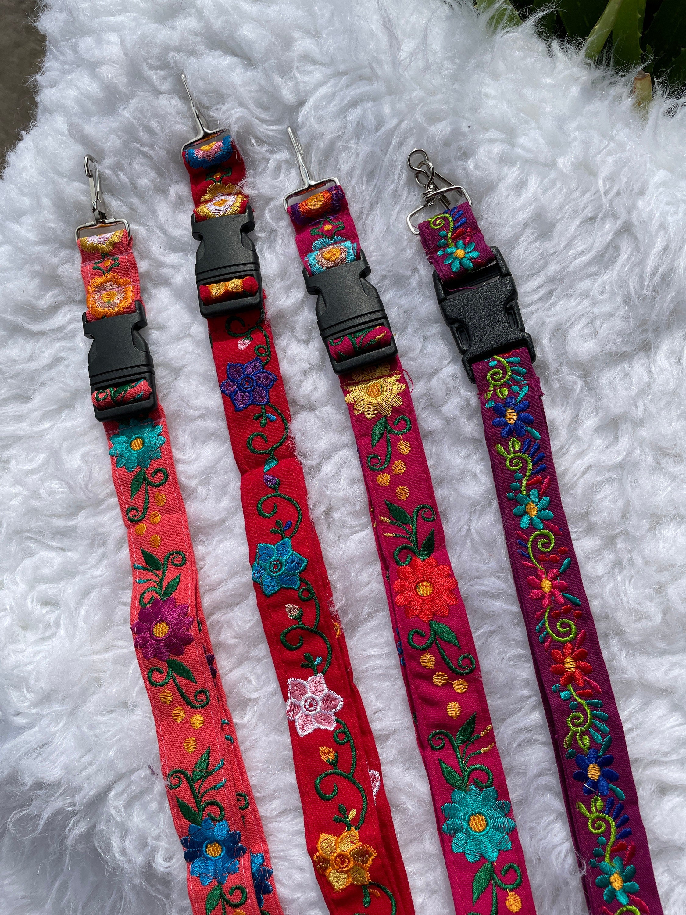 Image of Floral Embroidered Clip Lanyard Key/ID Holder - Clip Lanyard Key/ID Holder - Artisanal made