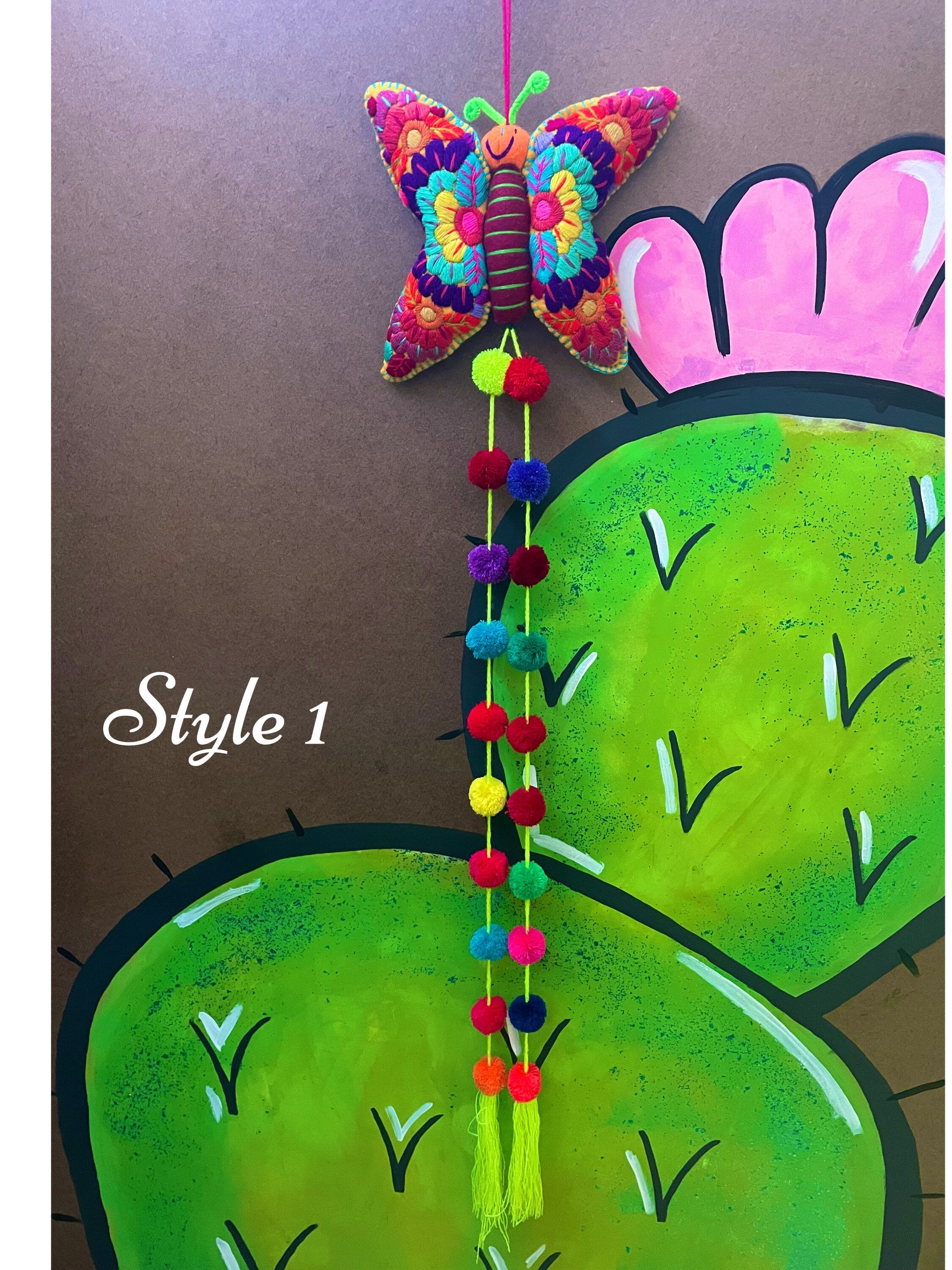 Image of Gorgeous Hand Embroidered Large Butterfly - Handmade Butterfly PomPom - Artisanal Decor