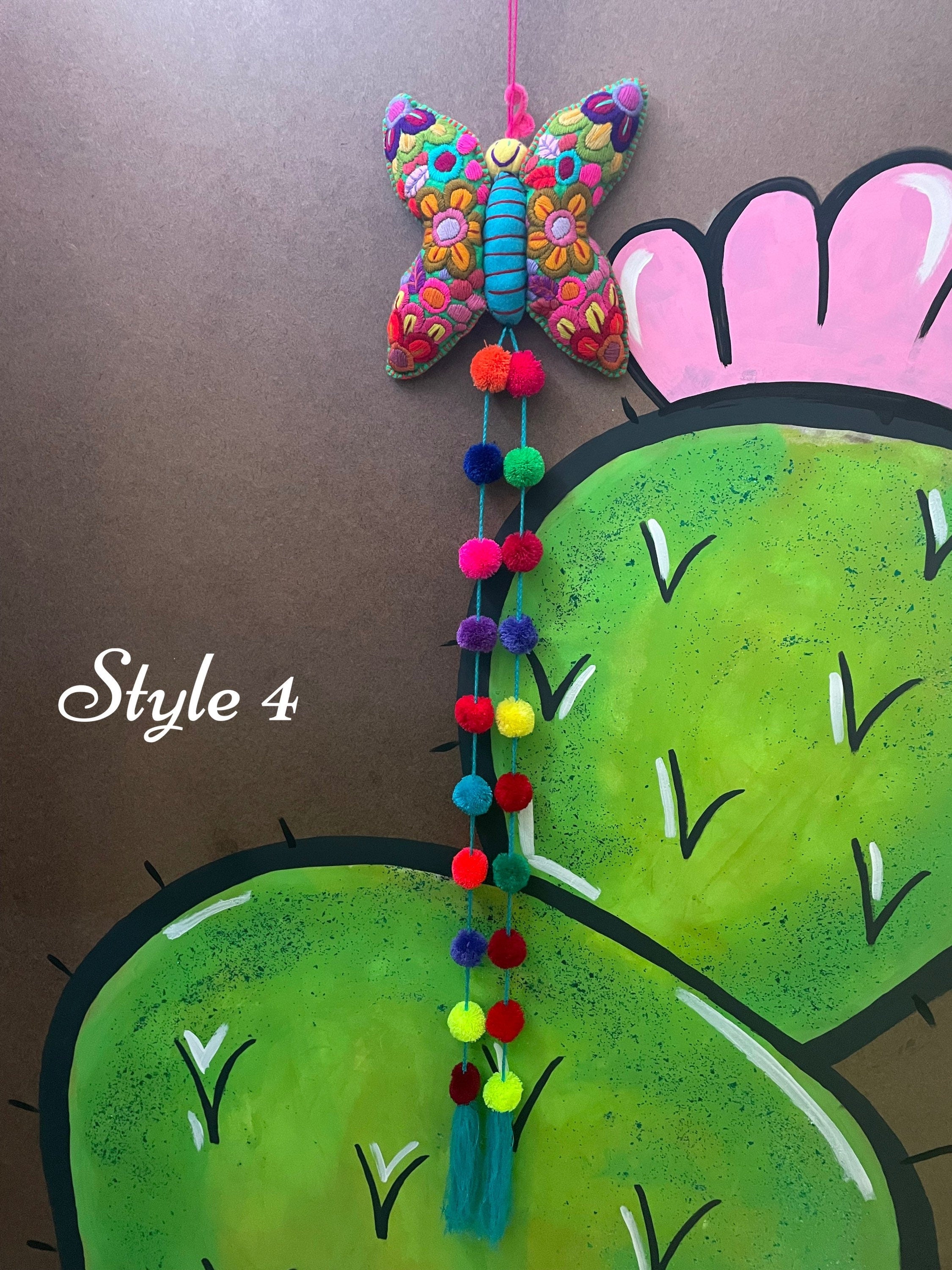 Image of Gorgeous Hand Embroidered Large Butterfly - Handmade Butterfly PomPom - Artisanal Decor