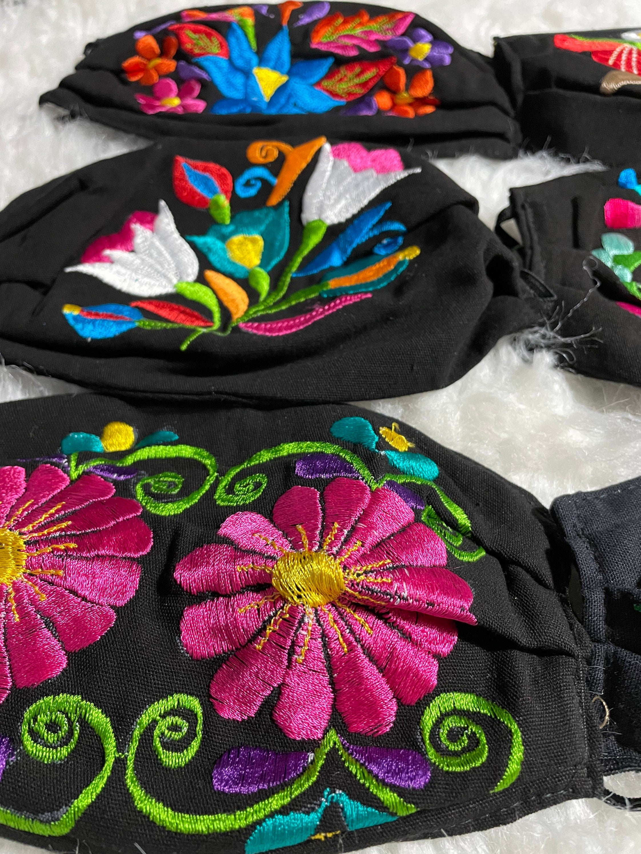 Image of Mexican Embroidered Small Print Floral Design Face Masks - Artisan Made Face Masks