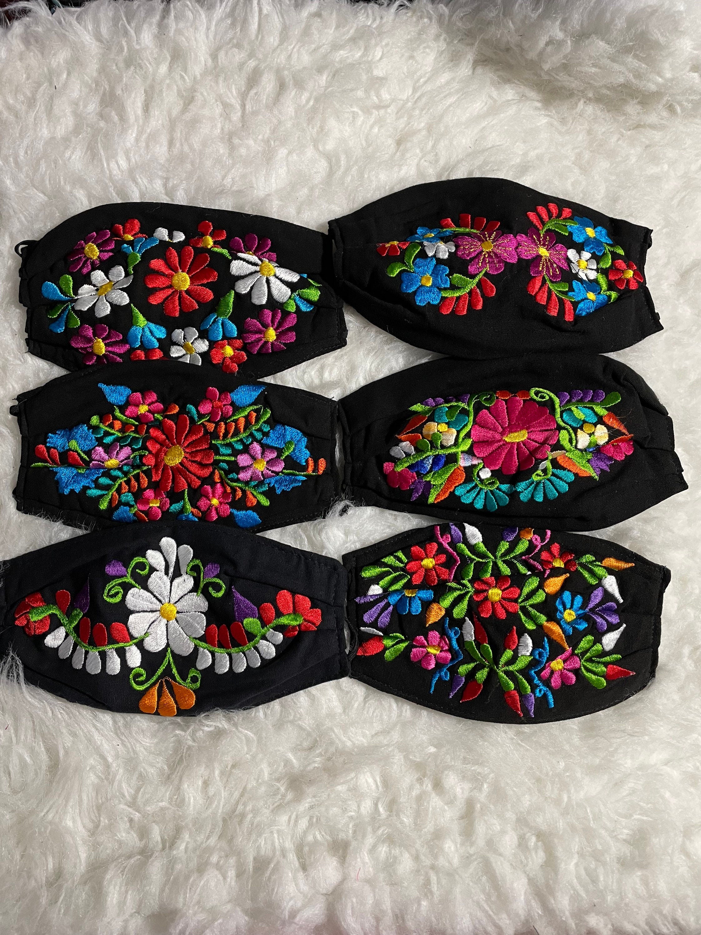 Image of Mexican Embroidered Small Print Floral Design Face Masks - Artisan Made Face Masks