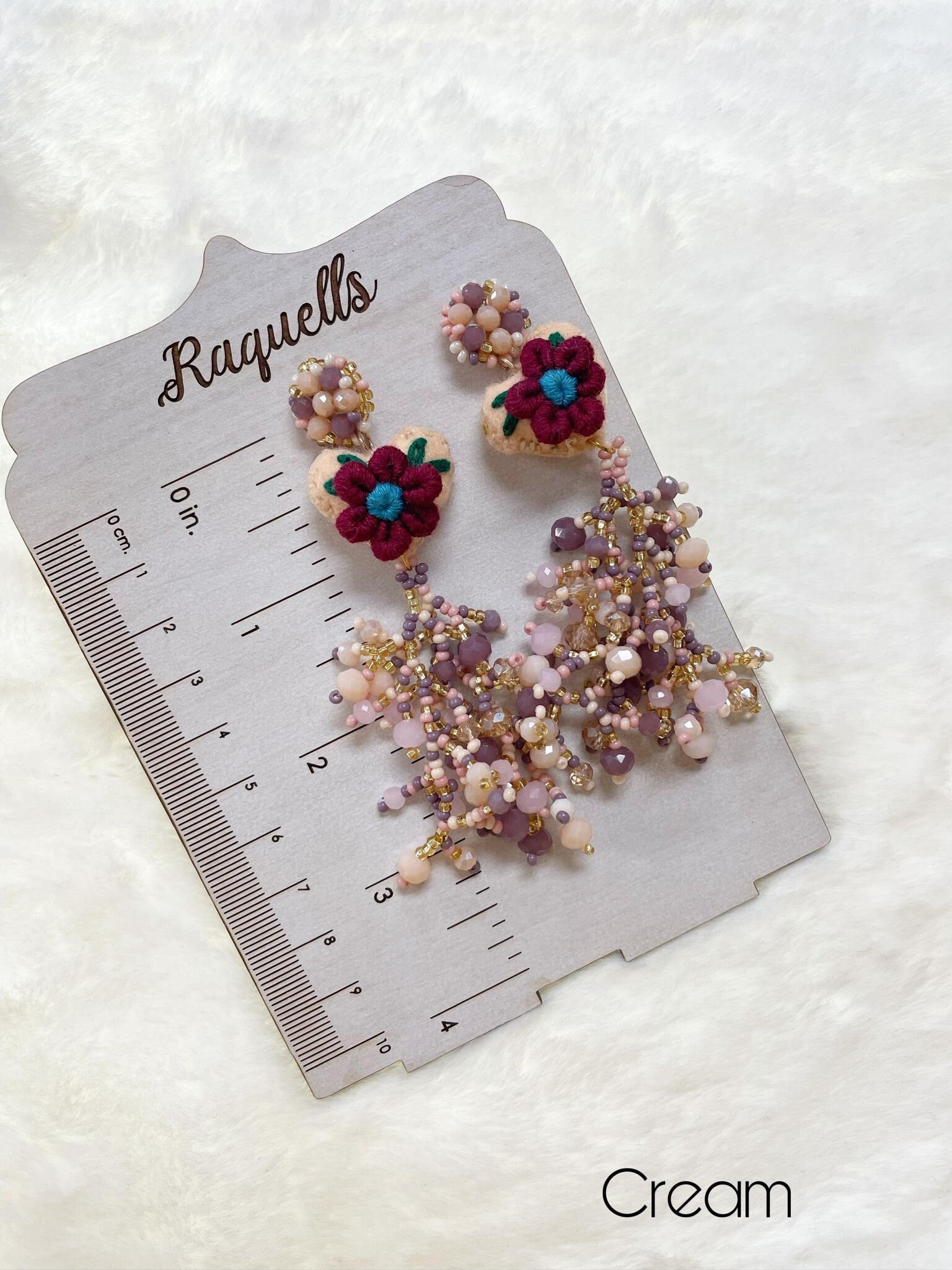 Image of Beautiful Handmade Heart Coral Earrings - Beaded Earrings - Handmade Earrings - Felt Earrings