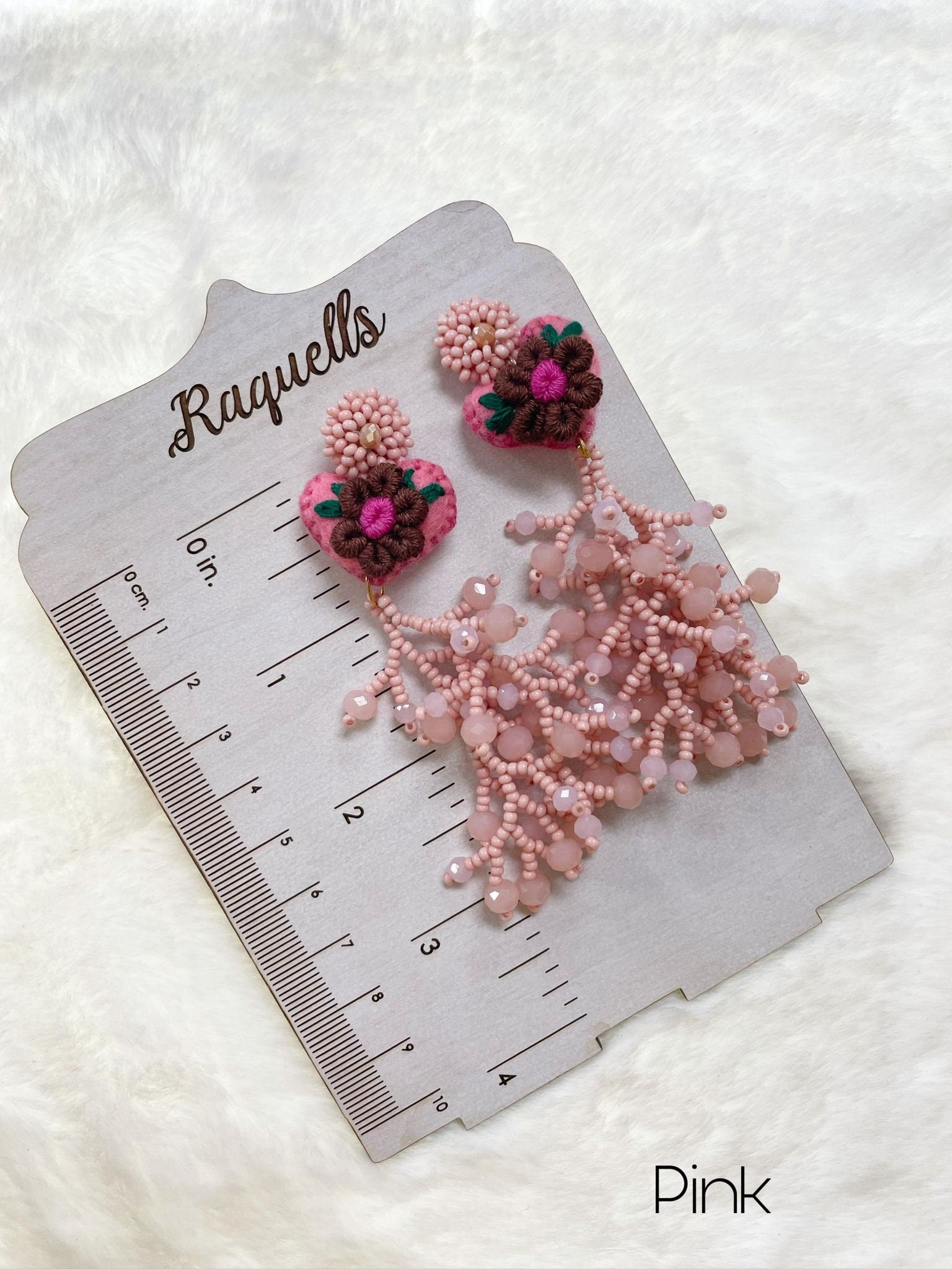 Image of Beautiful Handmade Heart Coral Earrings - Beaded Earrings - Handmade Earrings - Felt Earrings